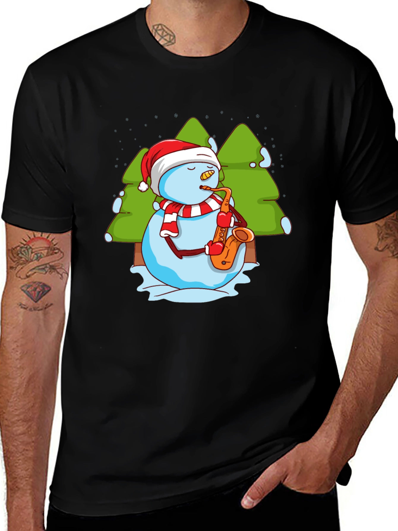 Variant 18 of Snowman Saxophone Christmas T-Shirt