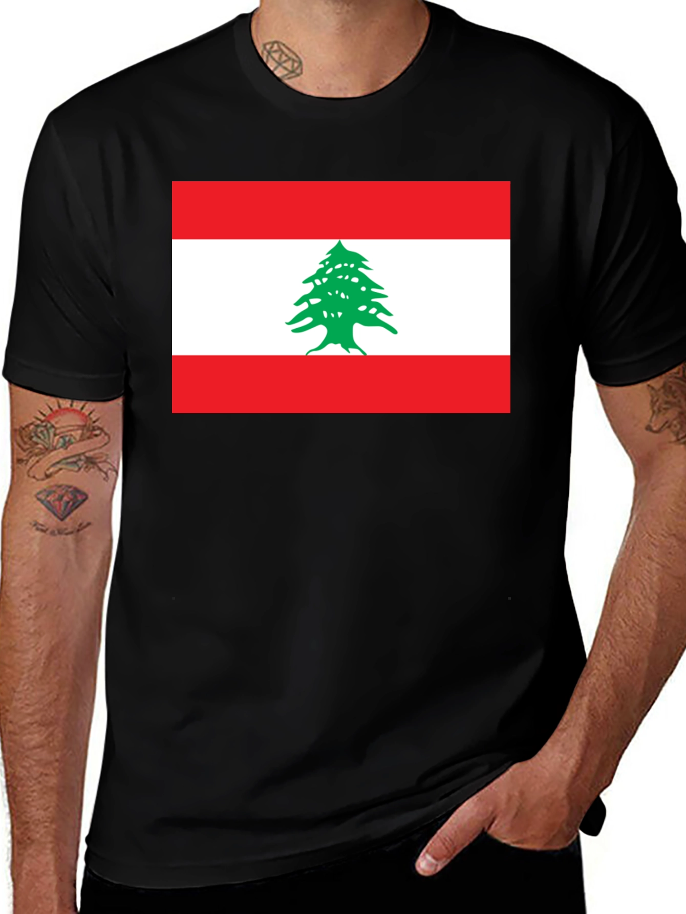 Lebanon Flag Graphic T-Shirt - Black Cotton Tee