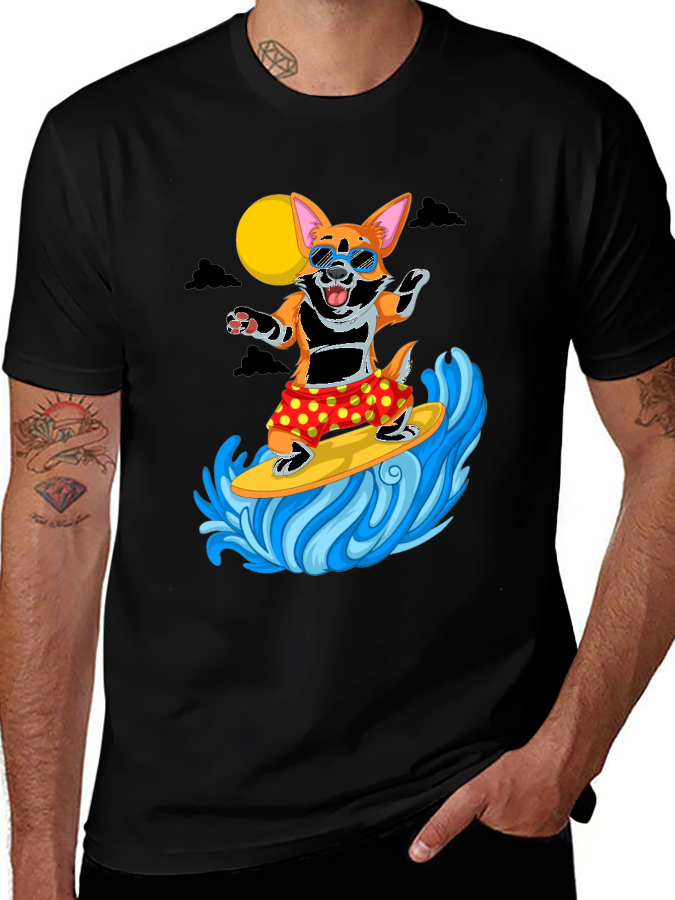 Variant 26 of Surfing Corgi T-Shirt -  Fun Novelty Tee