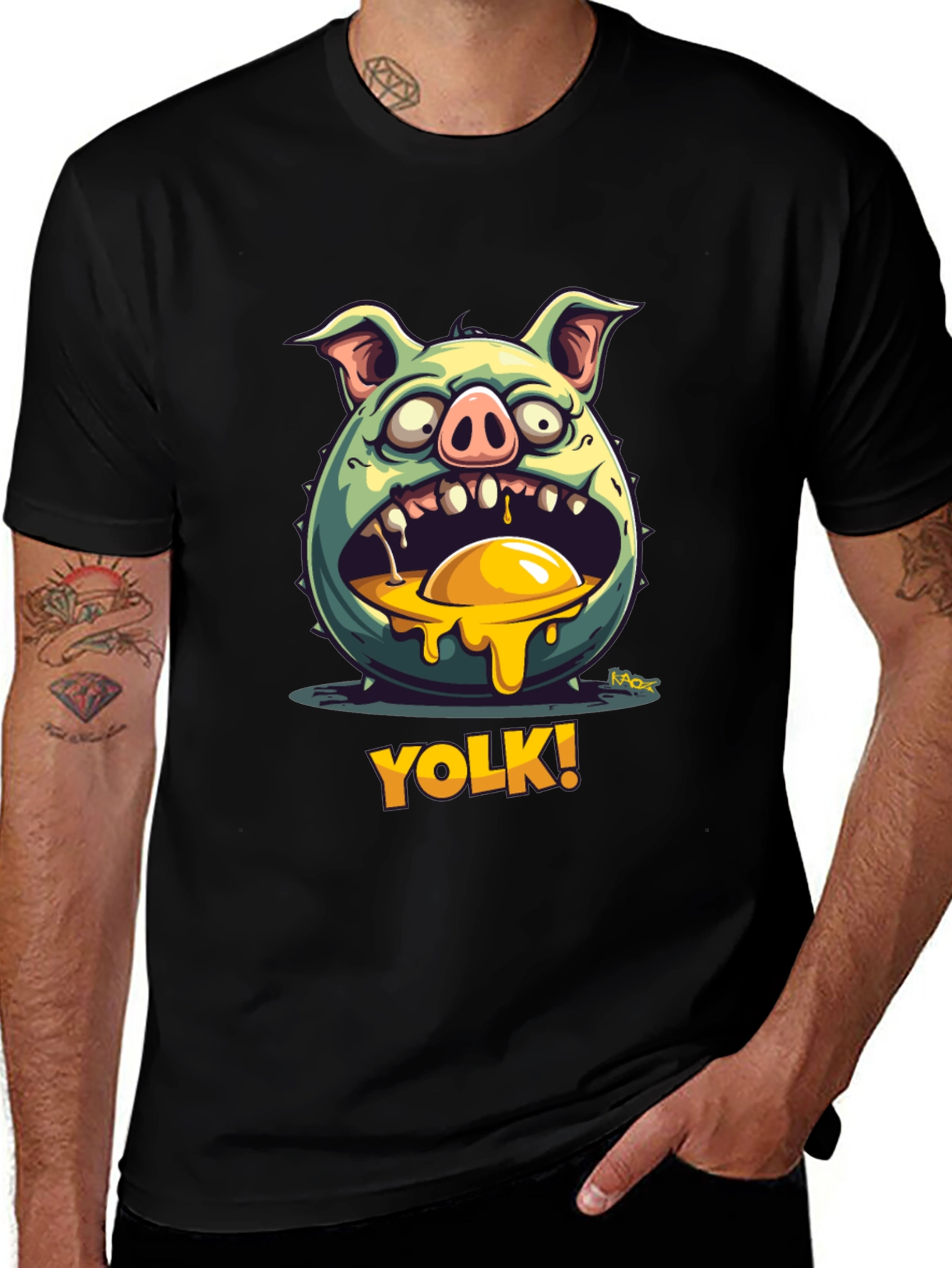 Variant 9 of YOLK! Funny Pig-Egg Graphic Black T-Shirt