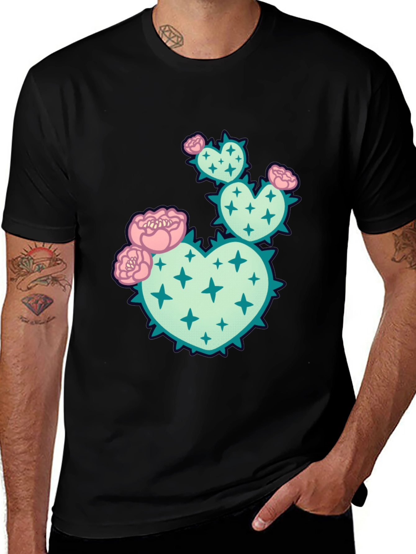 Variant 5 of Heart Cactus Graphic T-Shirt - Black