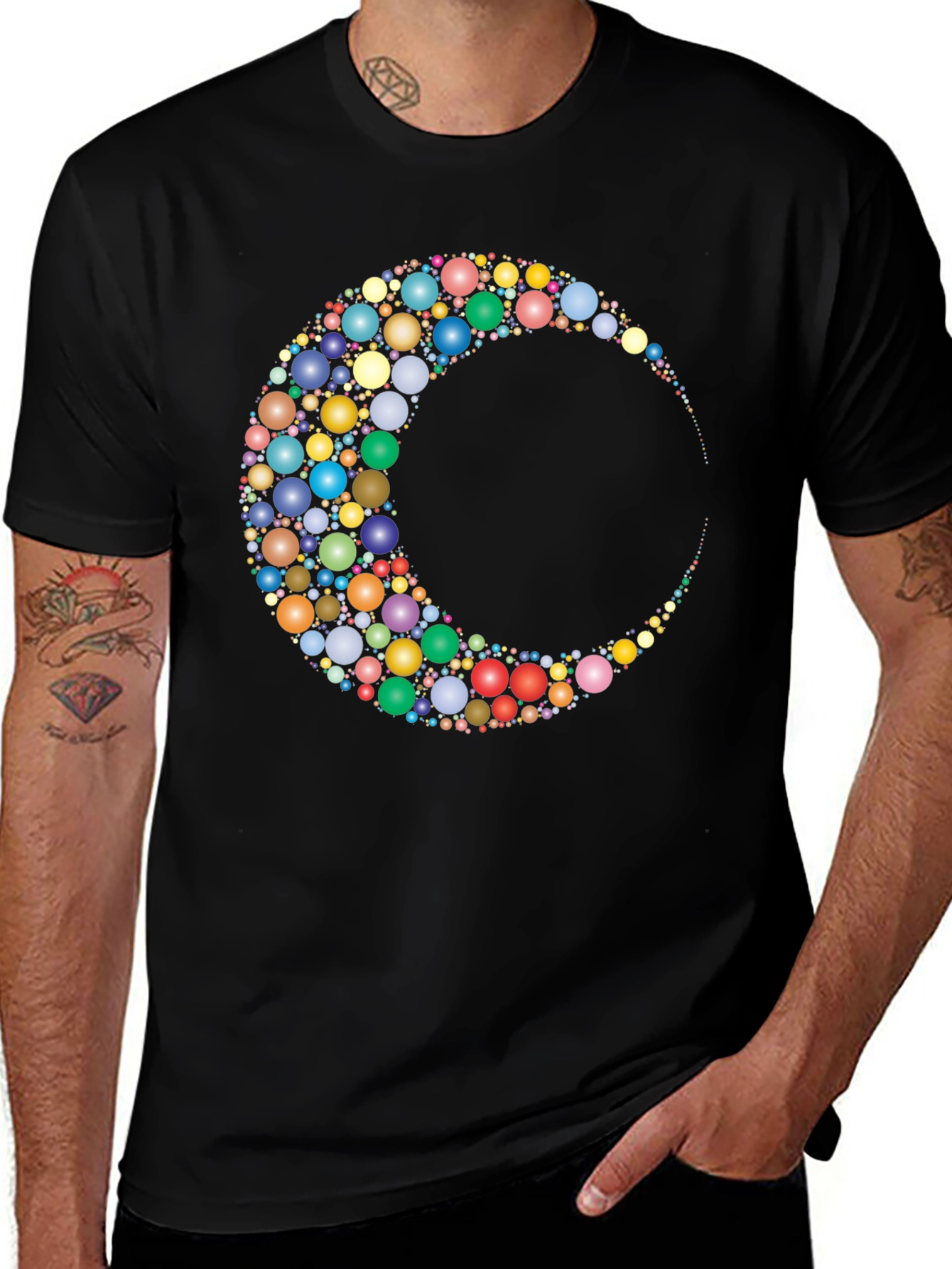Variant 10 of Colorful Moon Sphere Pattern Black T-Shirt