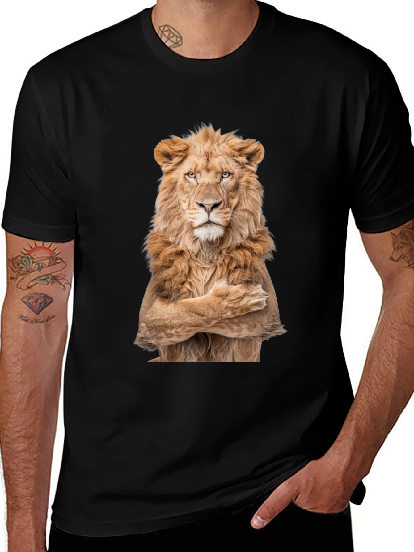Variant 19 of Lion Crossed Arms Graphic Tee