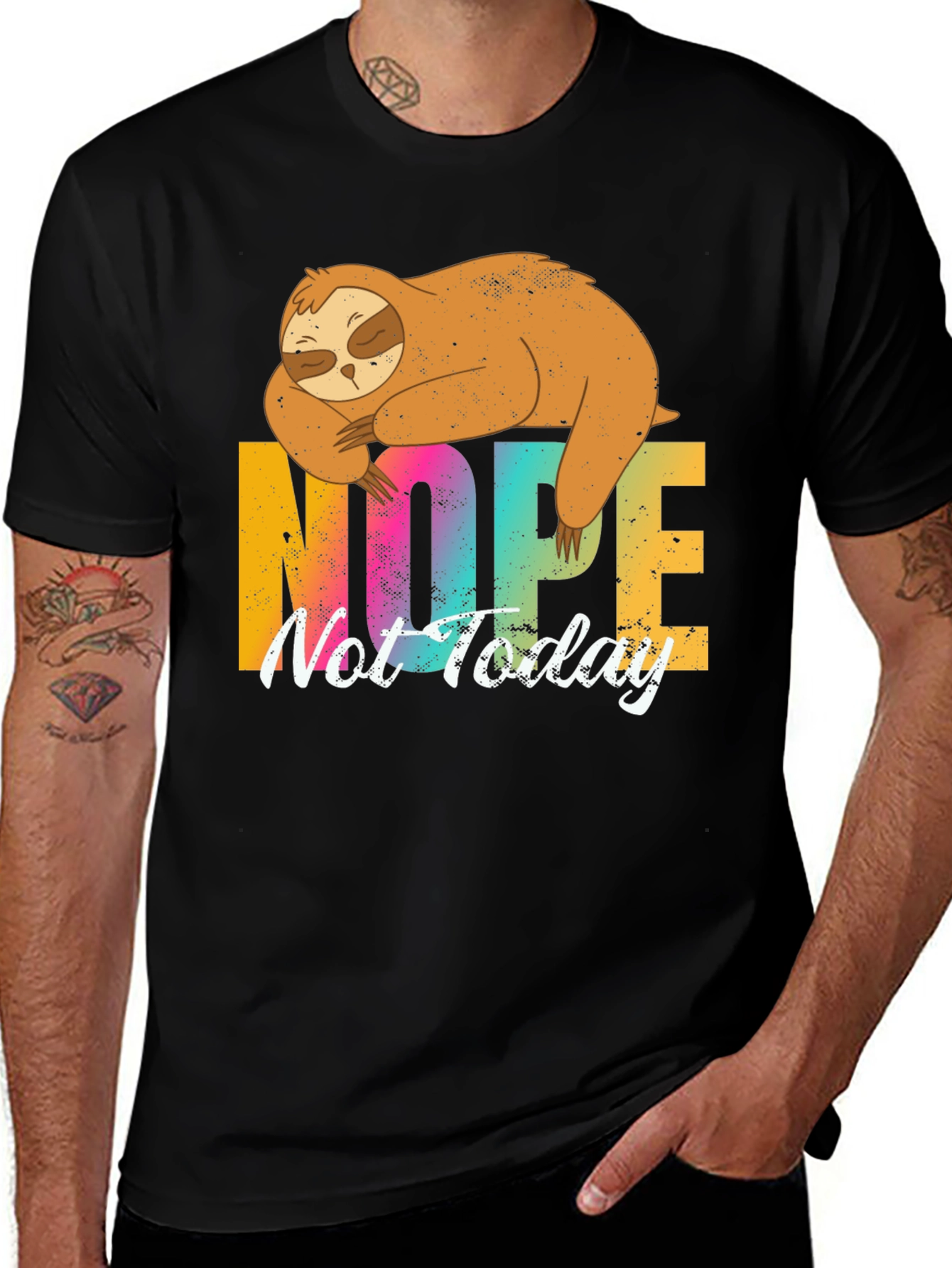 Variant 25 of Nope Not Today Sloth Graphic Tee - Black
