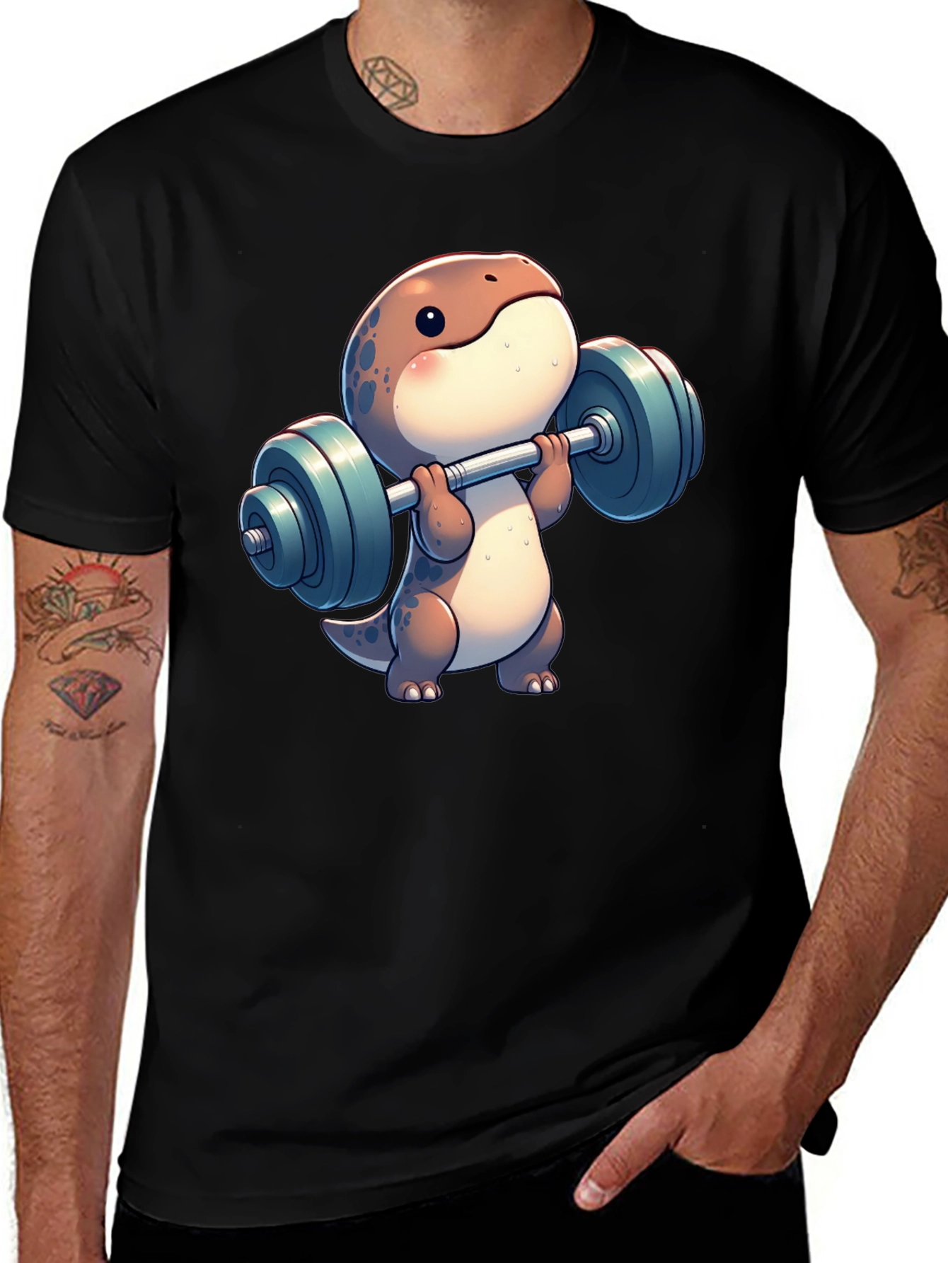Variant 12 of Dino Weightlifting T-Shirt - Cartoon Gym Reptile Tee