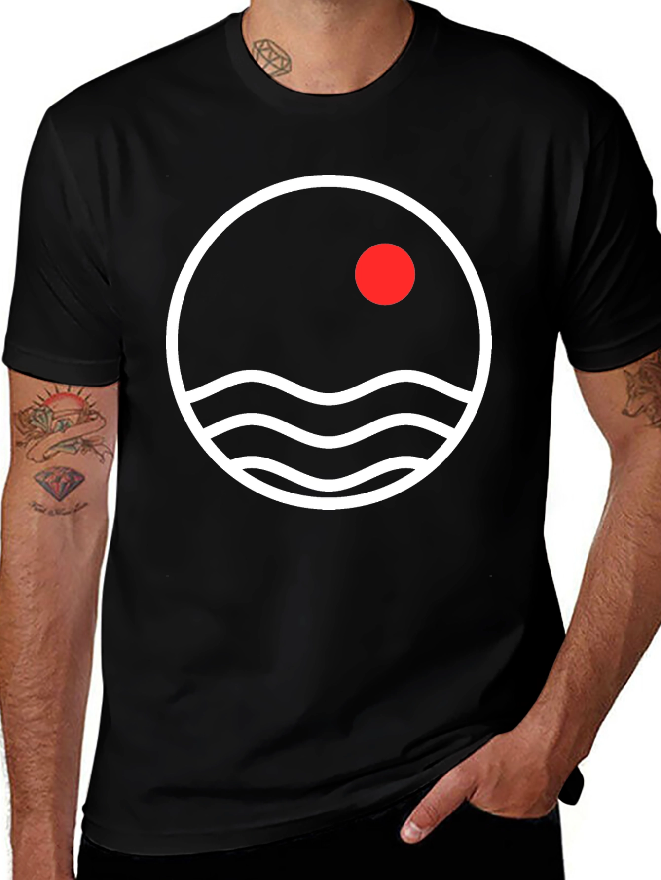 Variant 7 of Minimalist Sunset Waves Graphic Tee