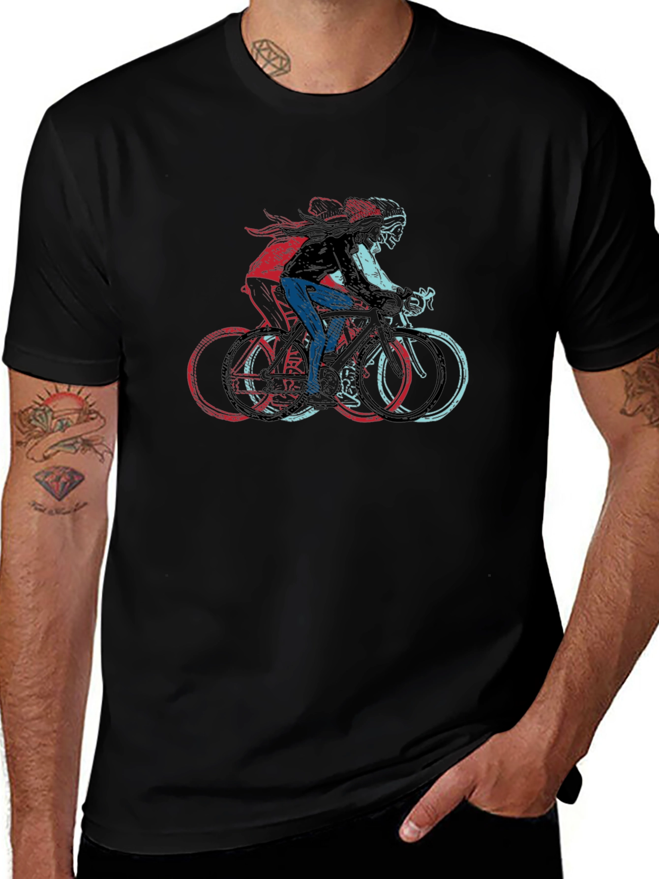 Black Cool Cyclist Graphic Print Black T-Shirt main image