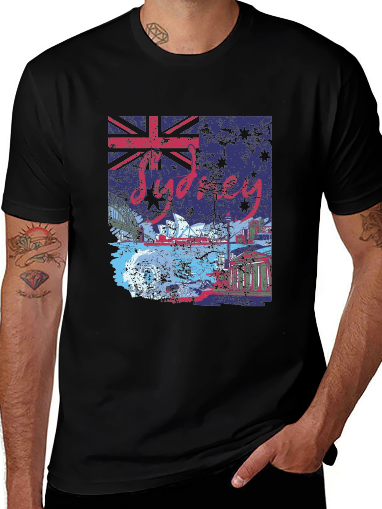 Sydney Australia Graphic Tee - Black Cotton T-Shirt
