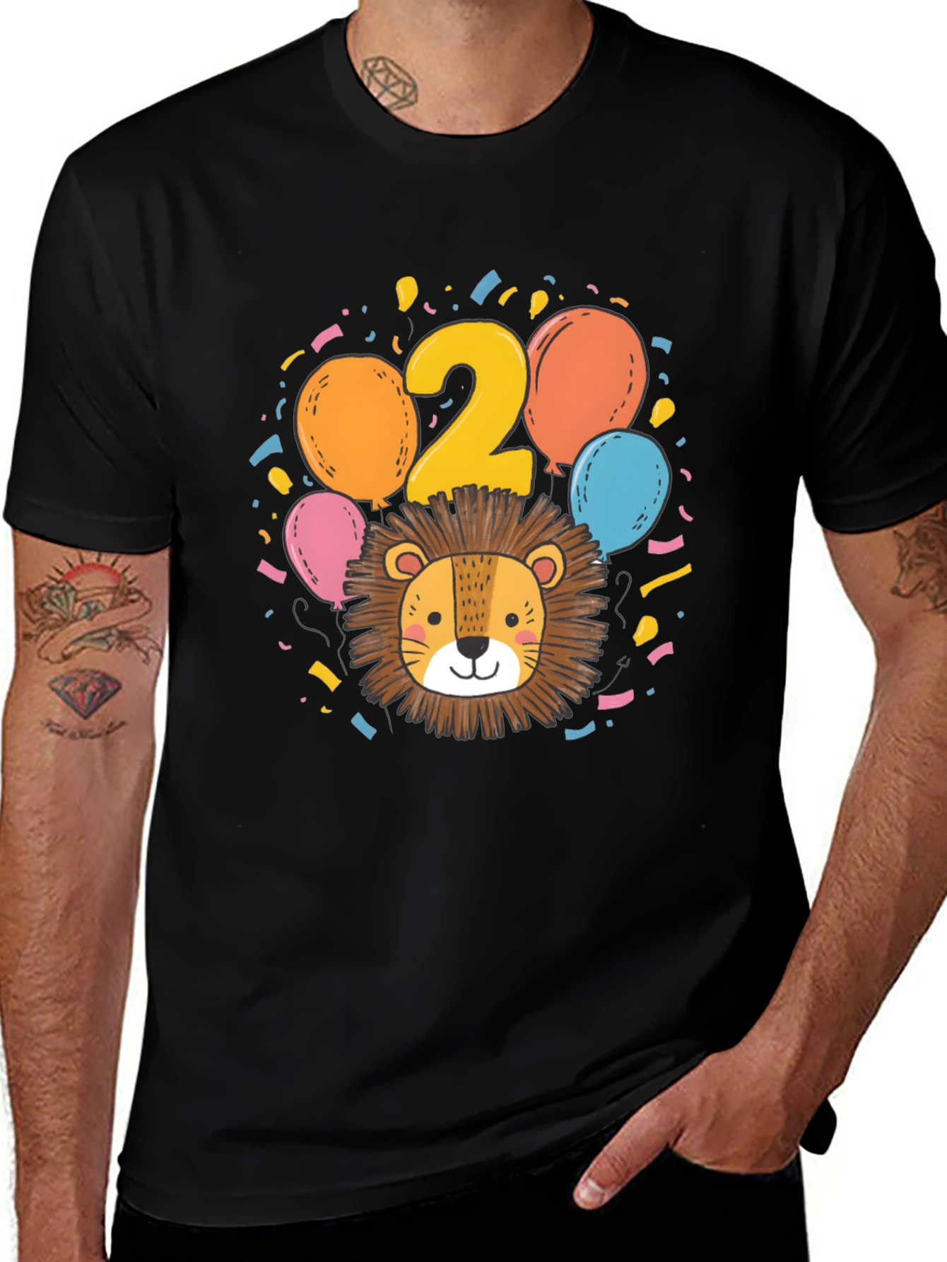 Black Cute Lion 2nd Birthday Black T-Shirt main image