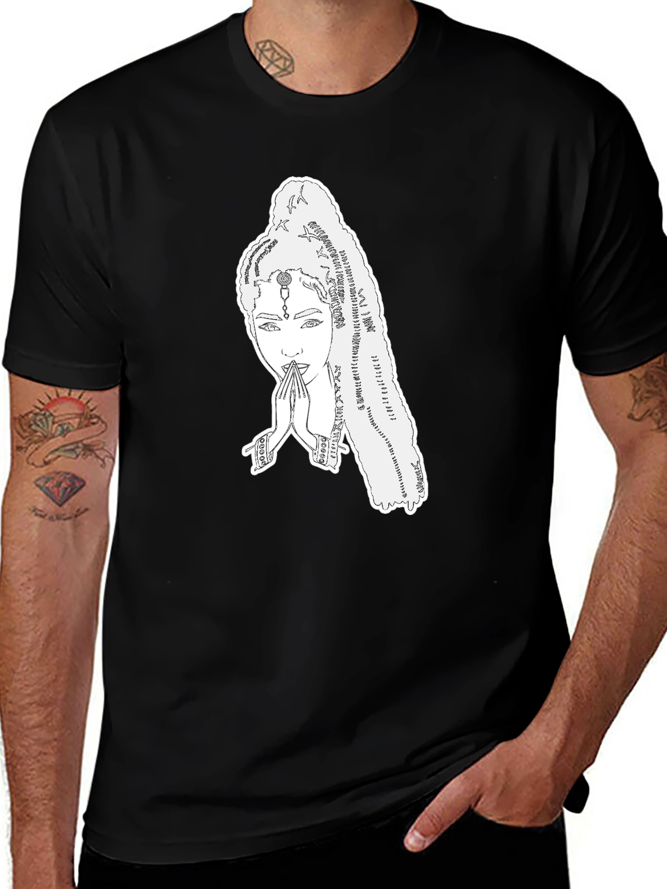 Elegant Graphic Tee - Woman Praying Design