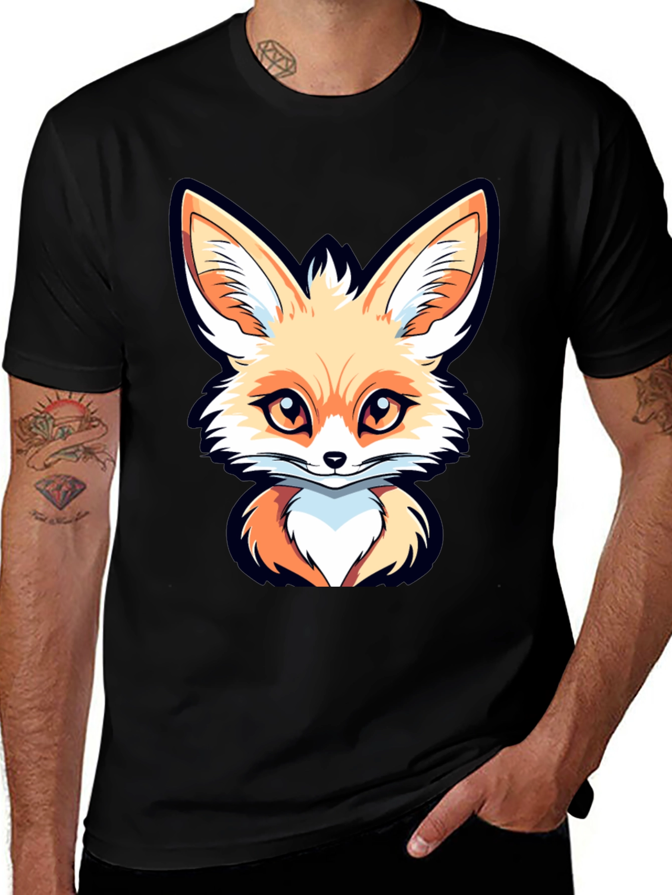 Variant 19 of Cute Fox Graphic T-Shirt - Black Crew Neck