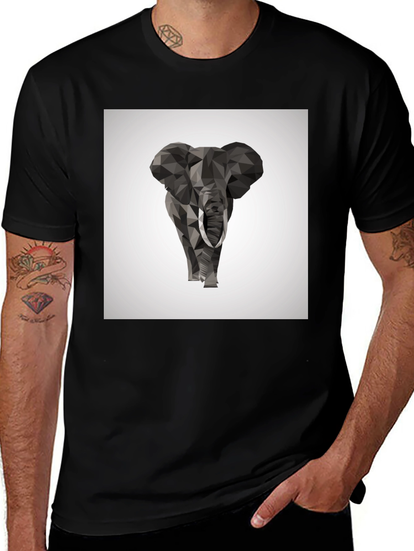 Variant 13 of Geometric Elephant Graphic Tee - Stylish Black T-Shirt