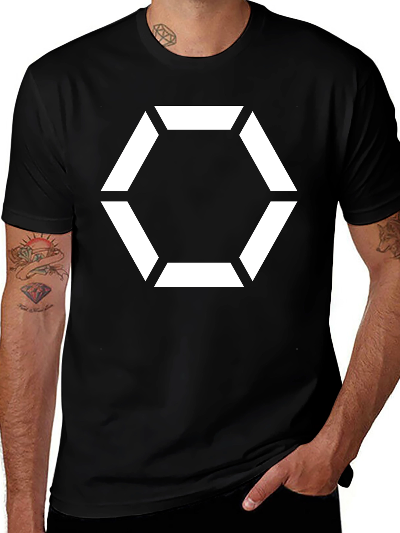 Geometric Hexagon Graphic Tee - Modern Minimalist Design