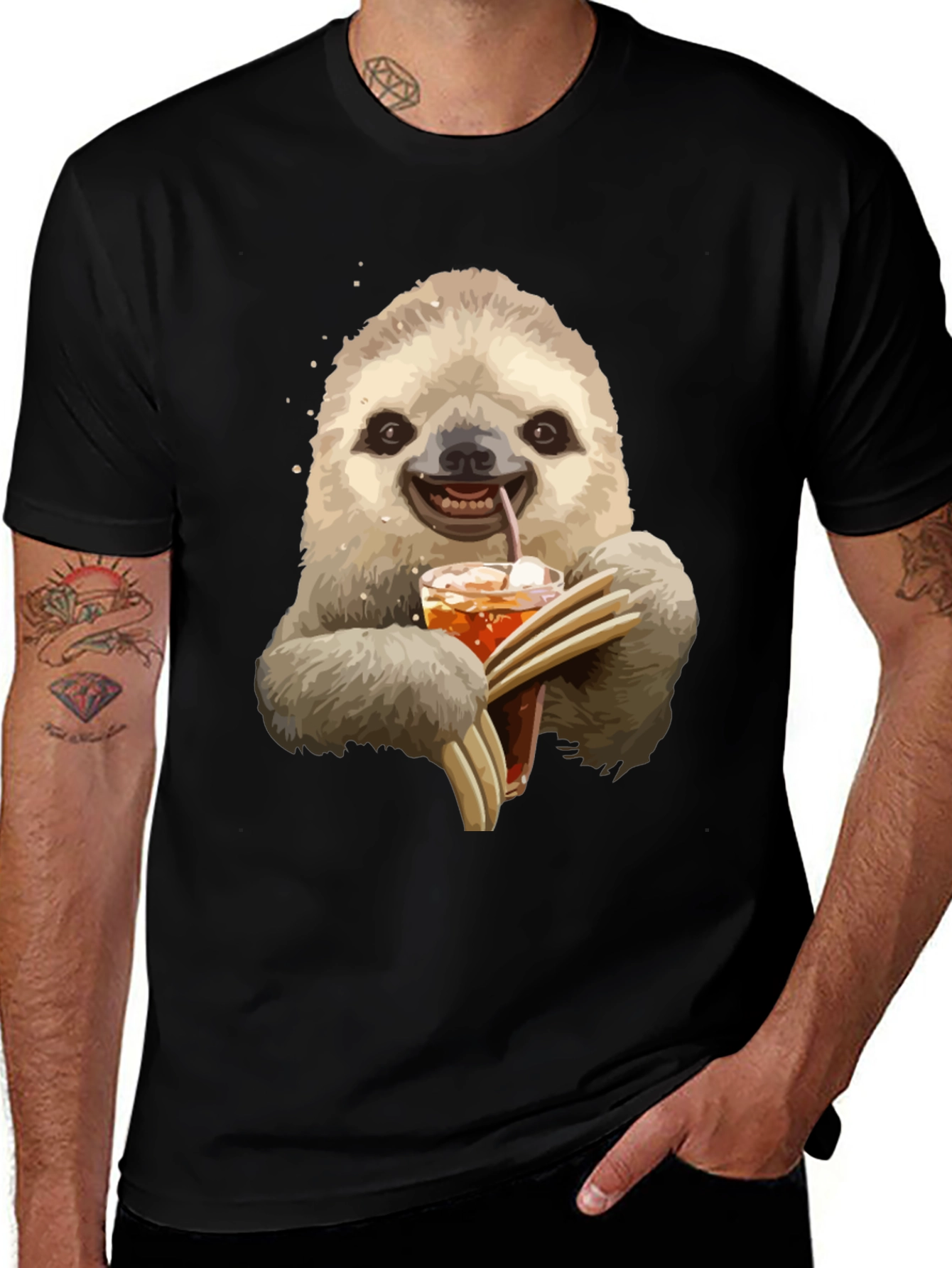 Variant 4 of Sloth Drinking Iced Tea Graphic T-Shirt