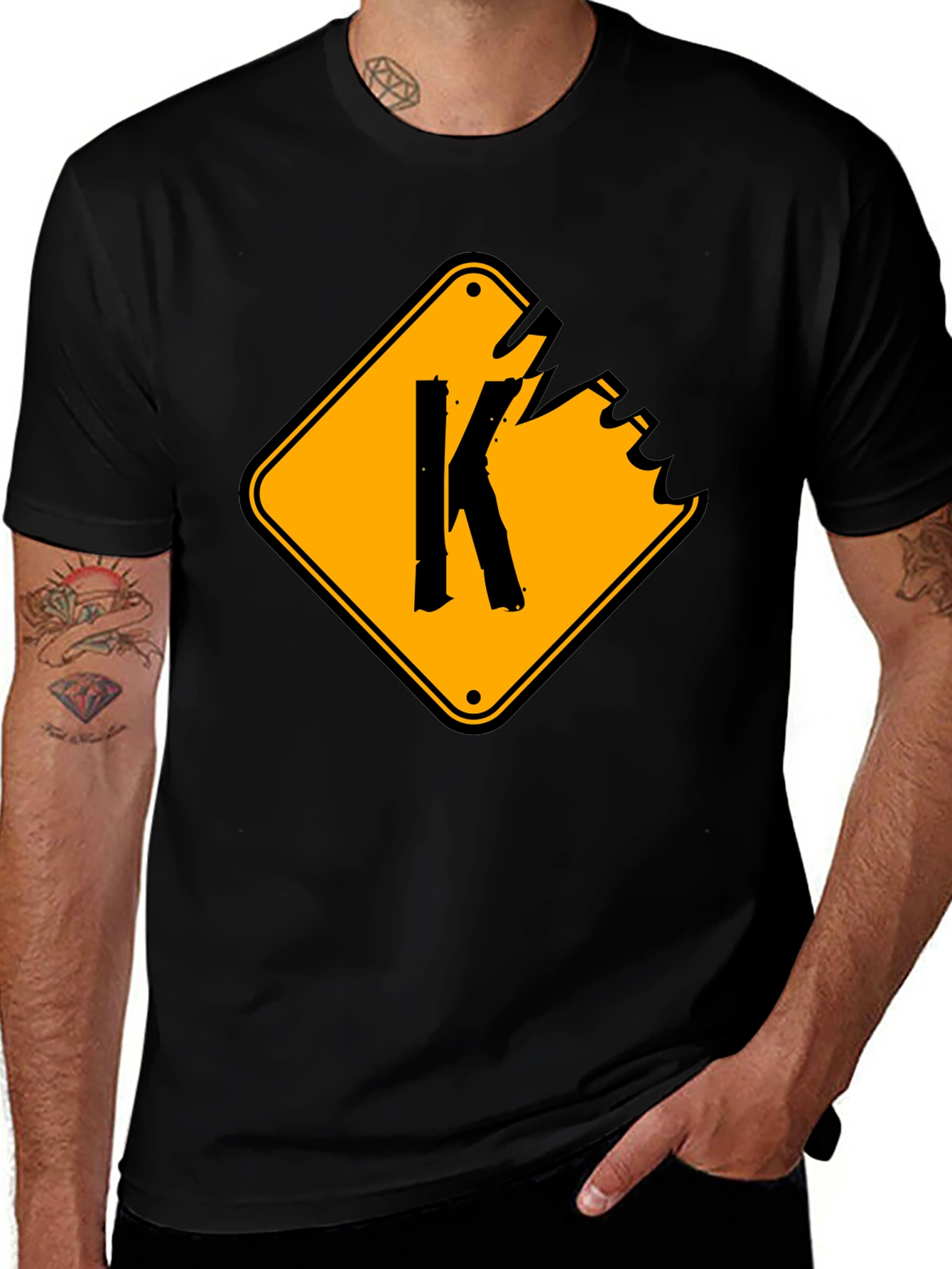 Variant 14 of Men's Black Graphic T-Shirt with "K" Sign Design