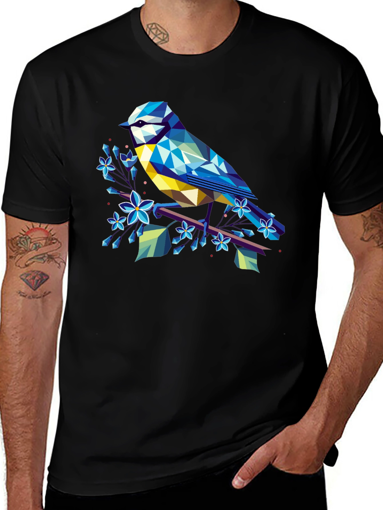 Variant 29 of Geometric Bird Print Black T-Shirt
