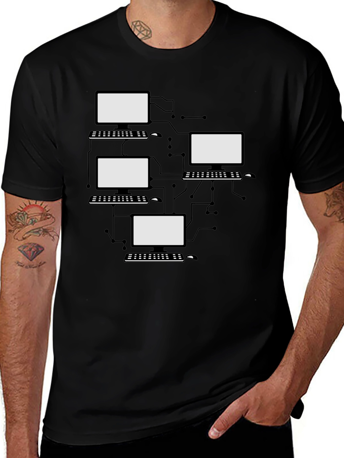 Variant 16 of Networked Computer Graphic Tee - Black