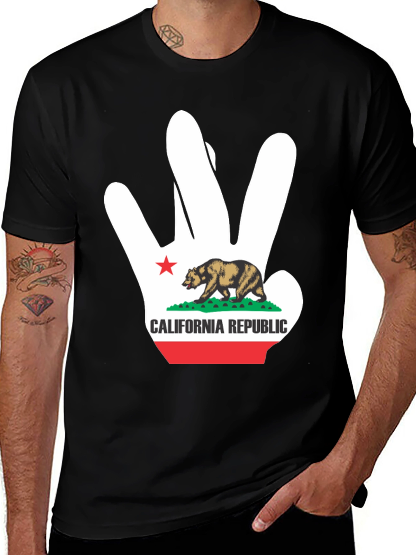 California Republic Hand Sign Black T-Shirt