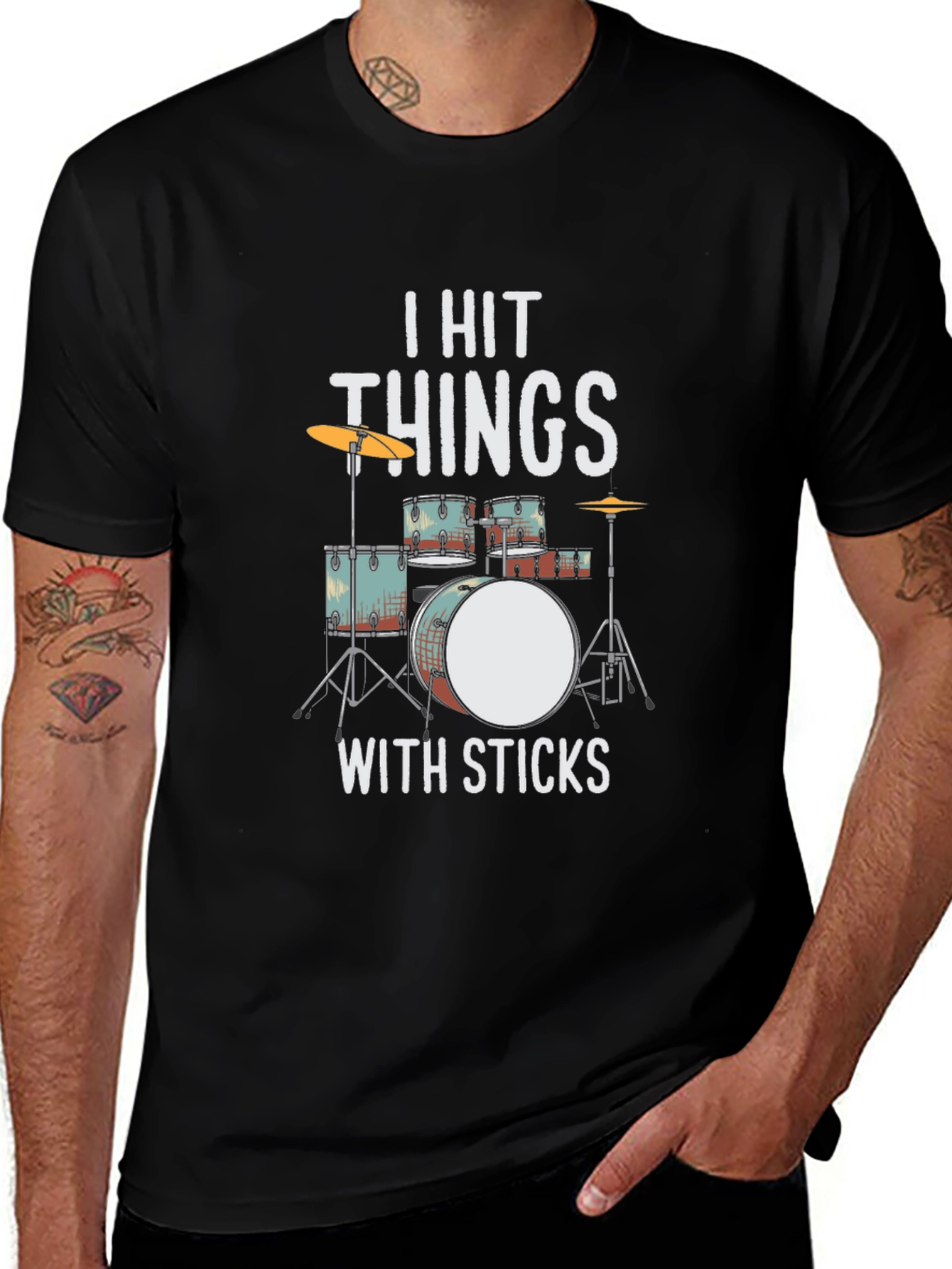 Variant 16 of I Hit Things With Sticks Drummer T-Shirt