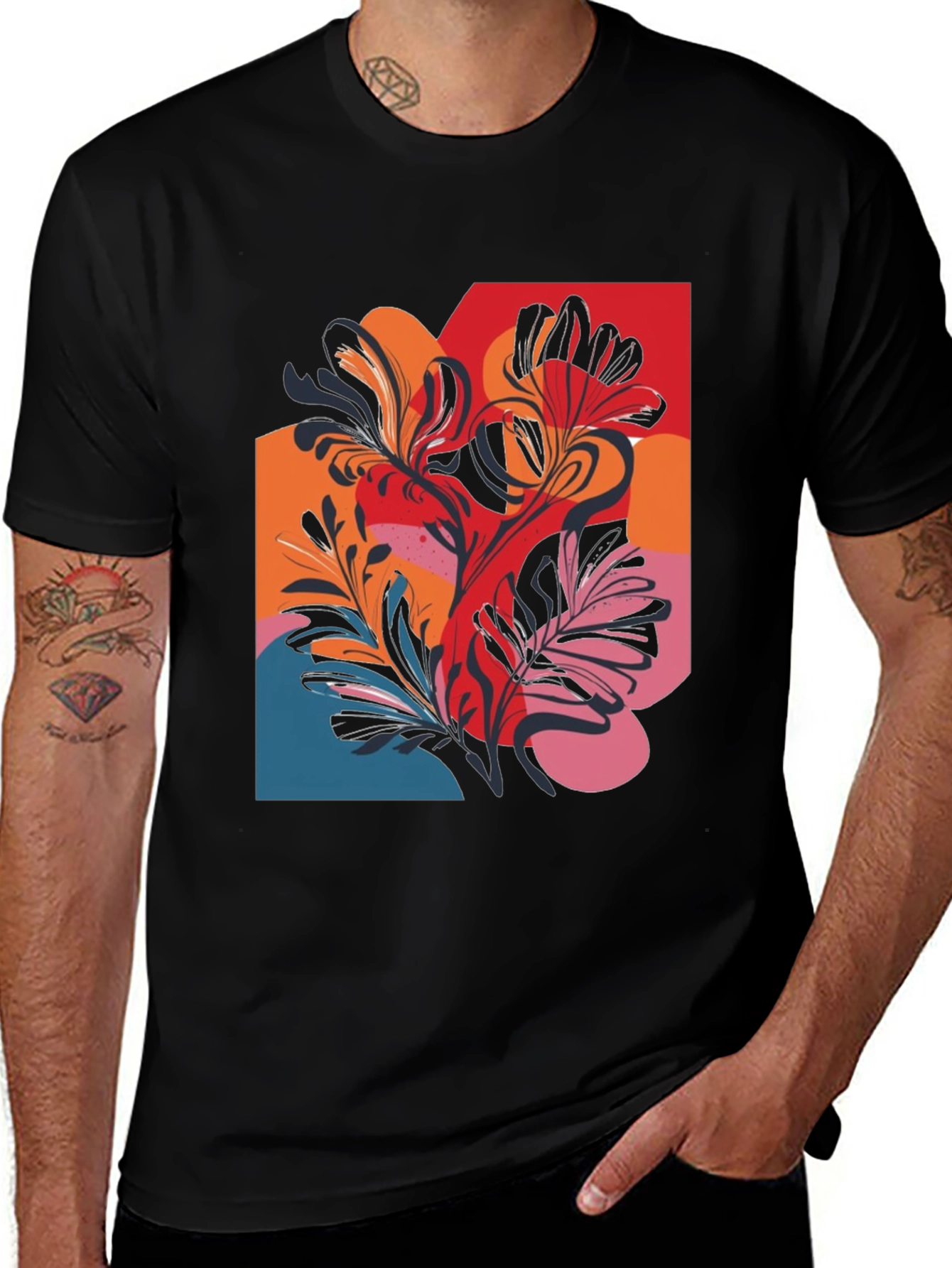 Variant 11 of Floral Abstract Graphic Black T-Shirt