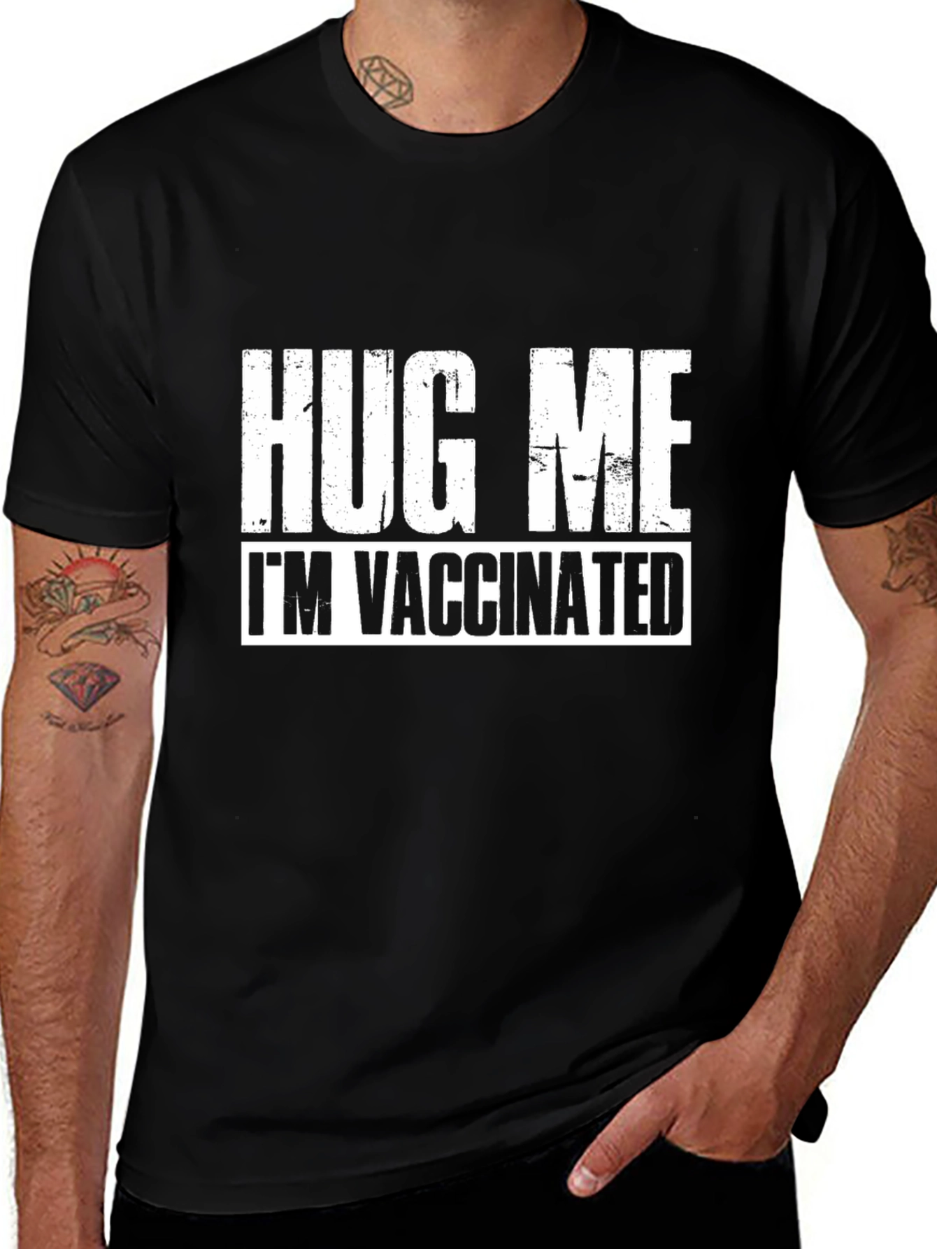 Variant 11 of Hug Me I'm Vaccinated Black Tee