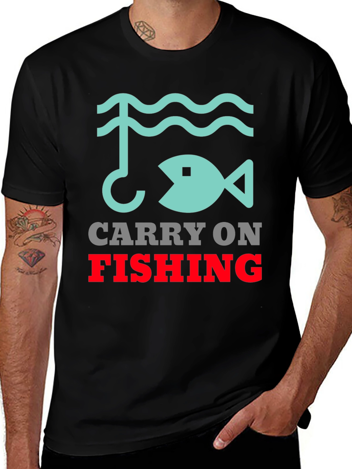 Variant 3 of Carry On Fishing Graphic Tee - Black Cotton T-Shirt