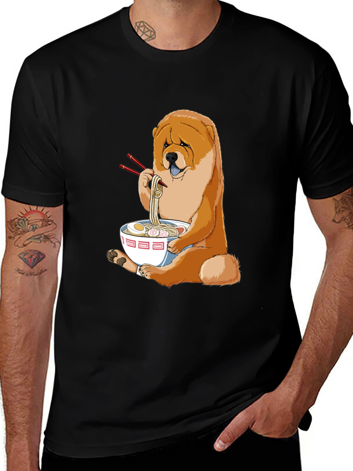 Dog Eating Ramen T-Shirt - Cute Chow Chow Design
