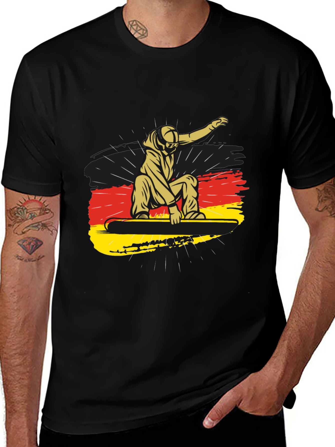 Snowboarder Germany Flag Black Graphic Tee