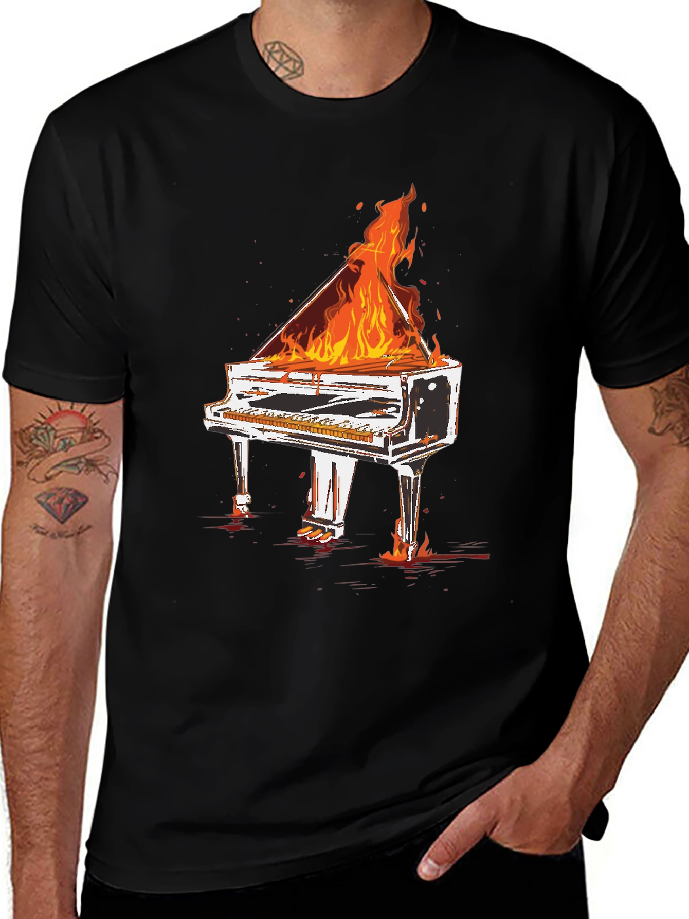 Variant 6 of Flaming Piano Graphic Tee - Bold & Unique Black T-Shirt