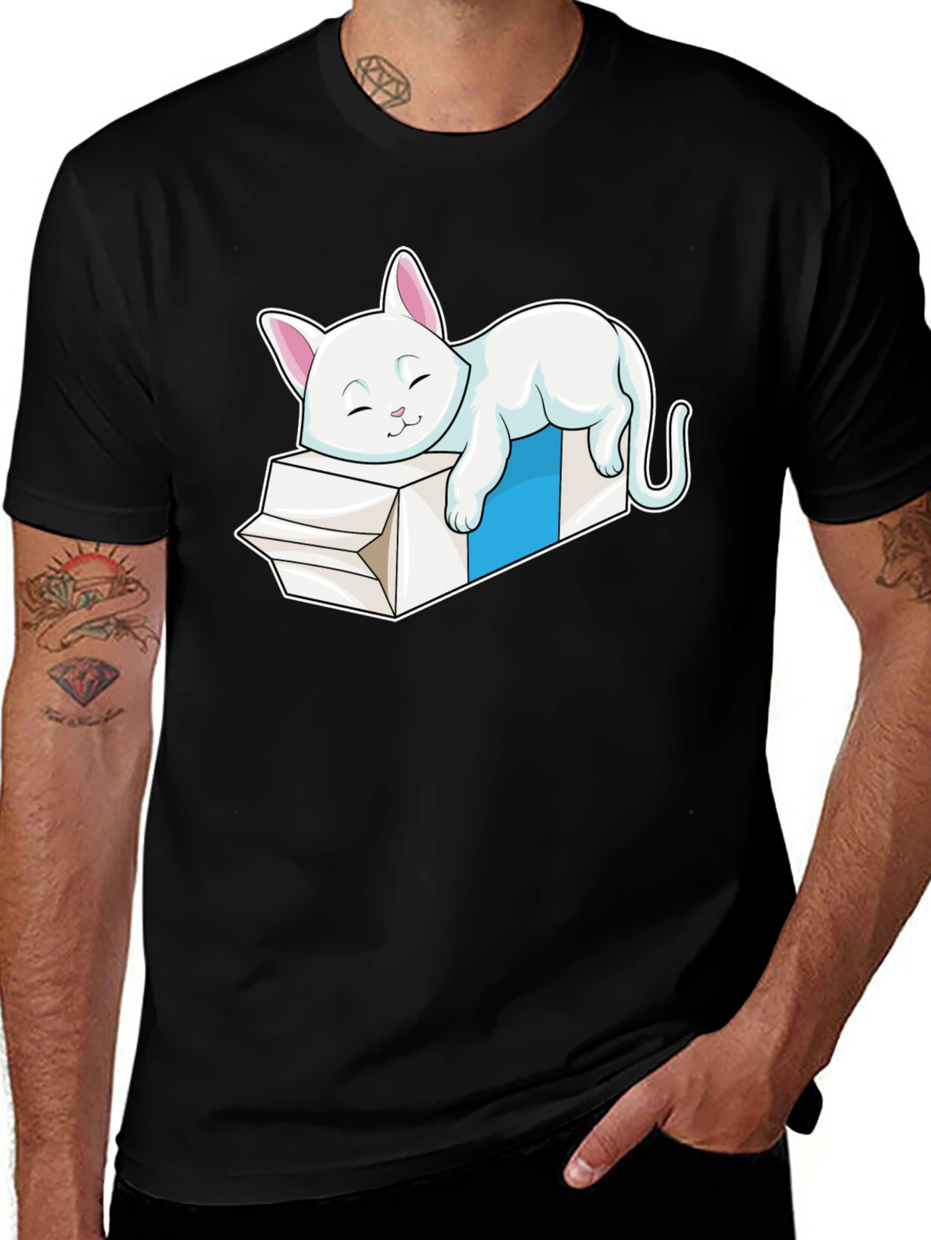 Variant 14 of Cute Cartoon Cat on Milk T-Shirt