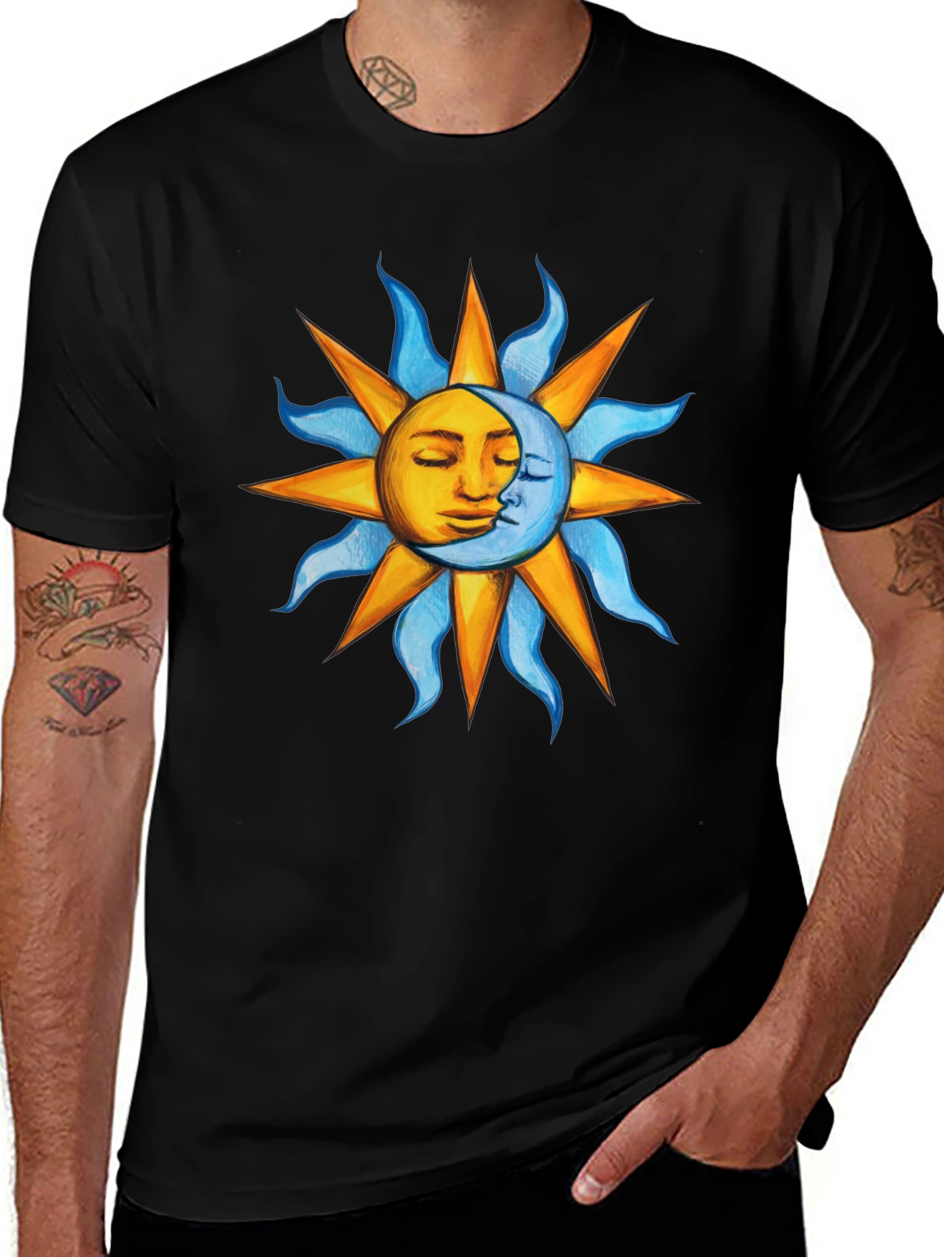 Variant 12 of Celestial Sun & Moon Graphic Black T-Shirt
