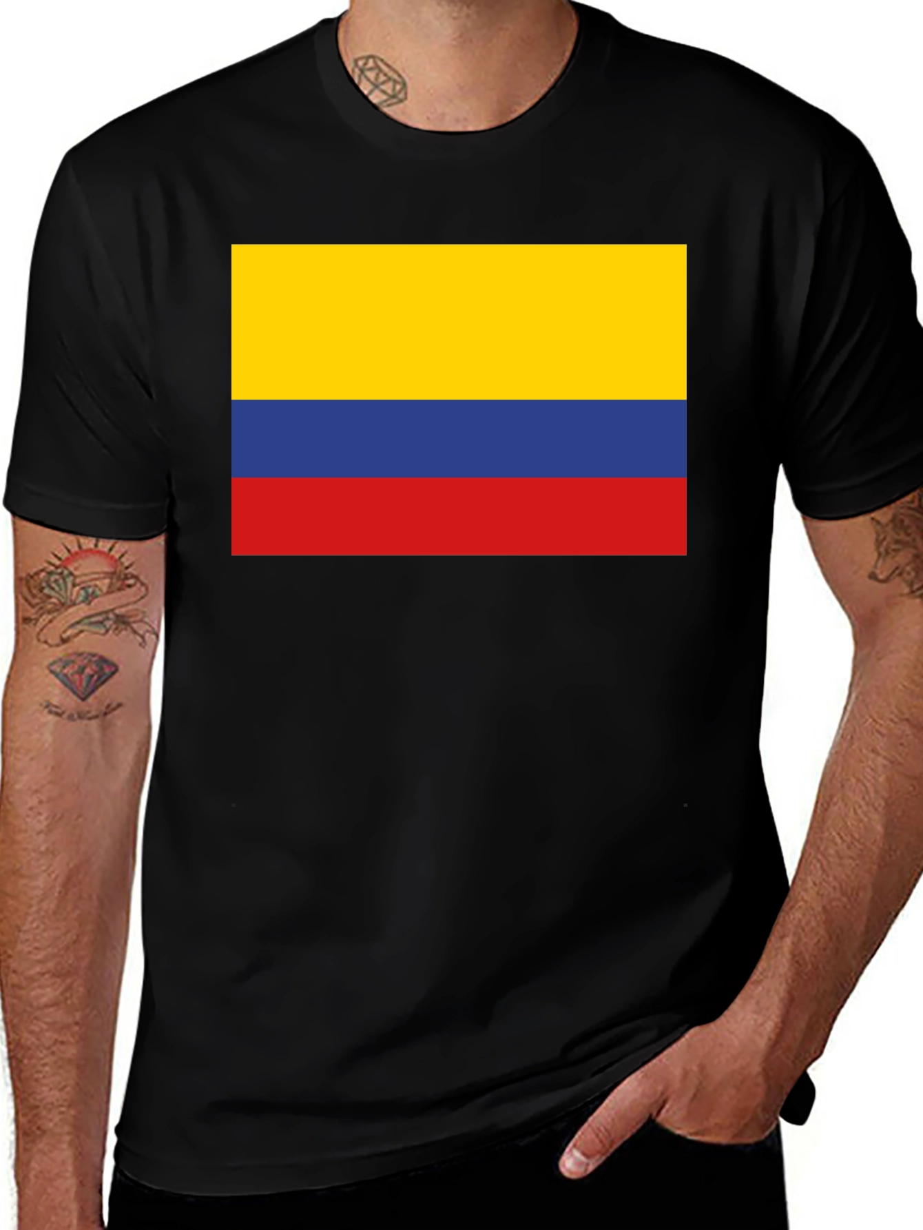 Black Colombia Flag Graphic Tee - Black Cotton T-Shirt main image