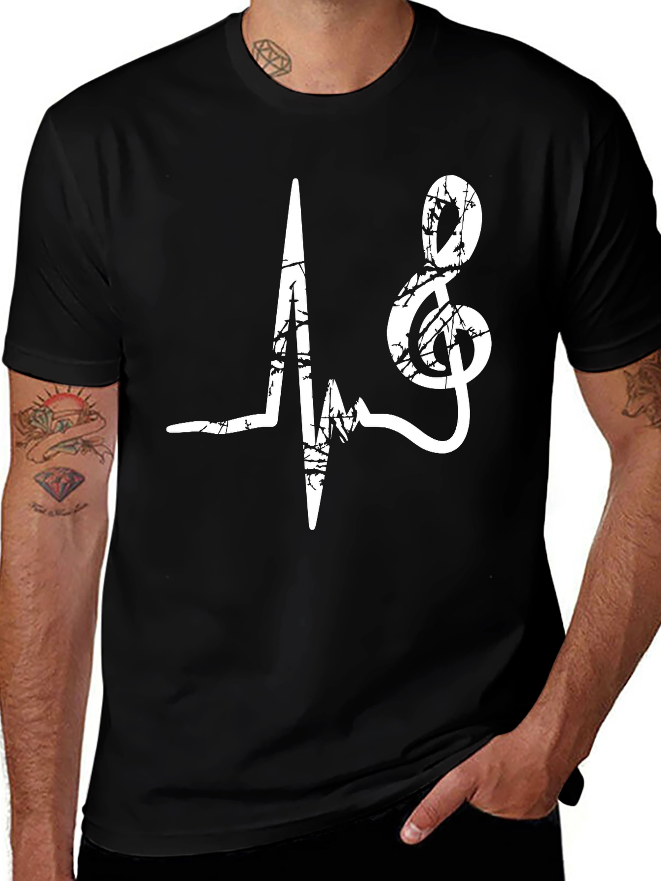Variant 28 of Music Heartbeat T-Shirt - Black Tee with Treble Clef Design