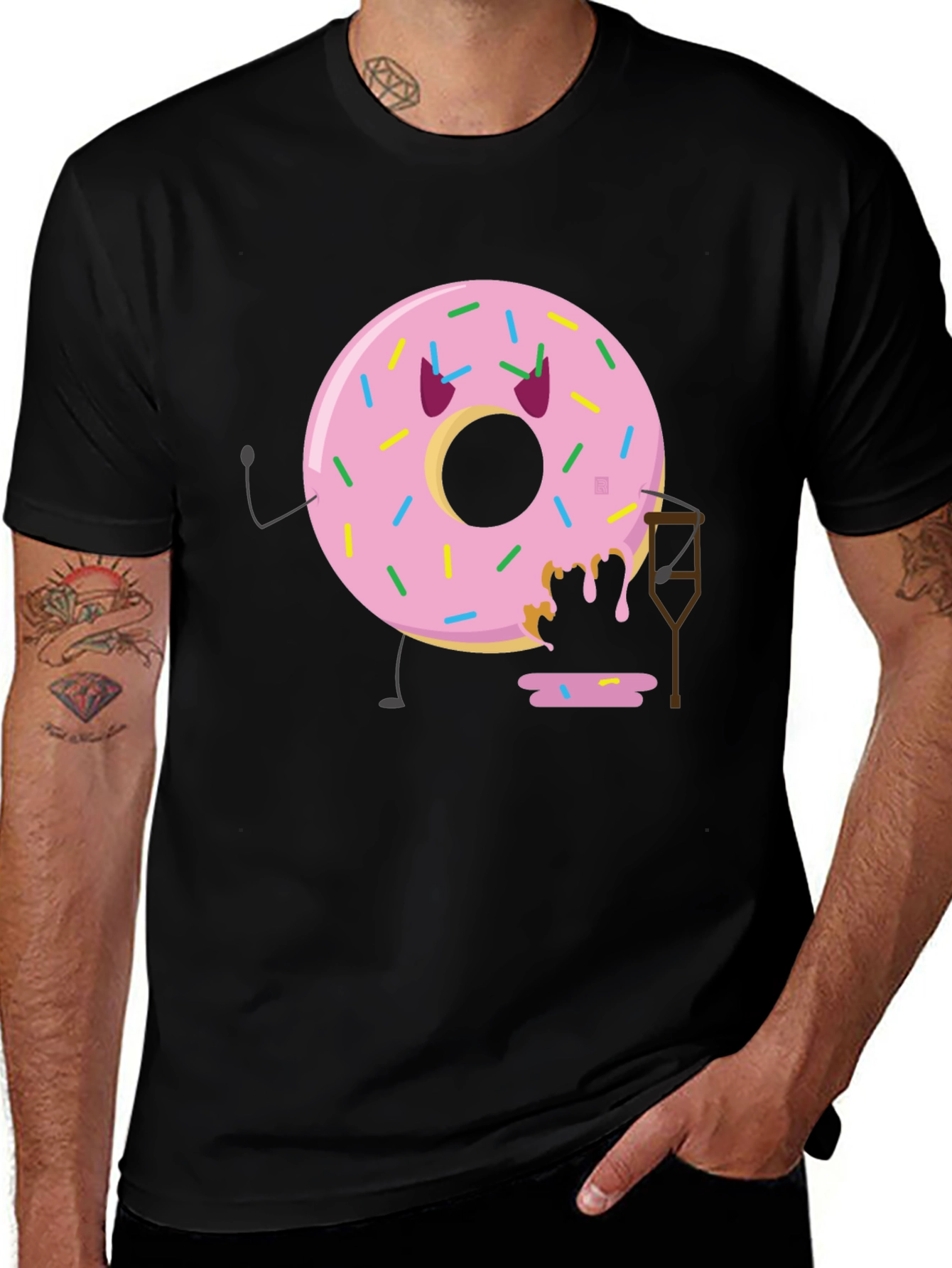 Black Funny Injured Donut T-Shirt main image