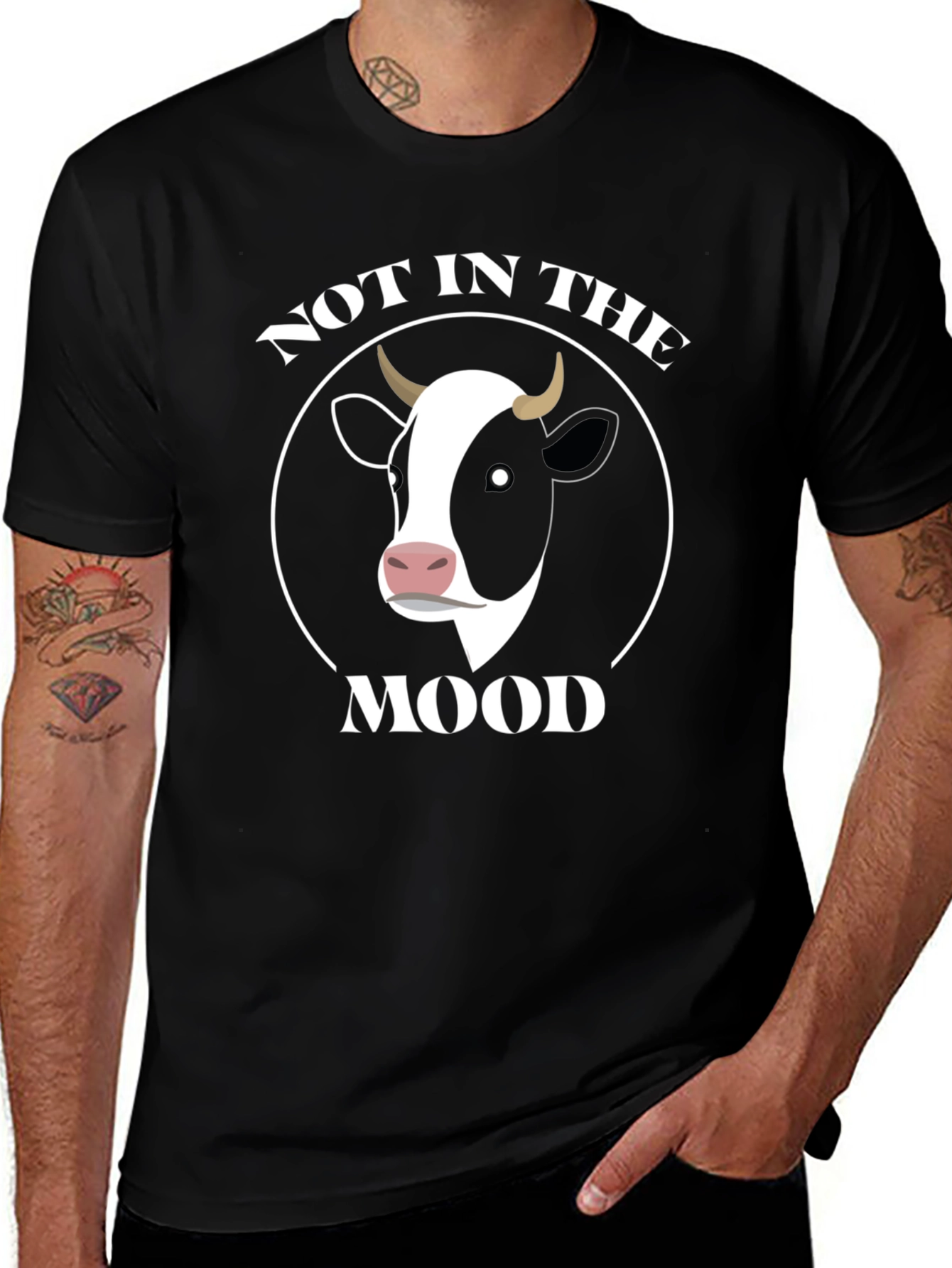 Variant 13 of "Not in the Mood" Cow Graphic Tee - Black Cotton T-Shirt
