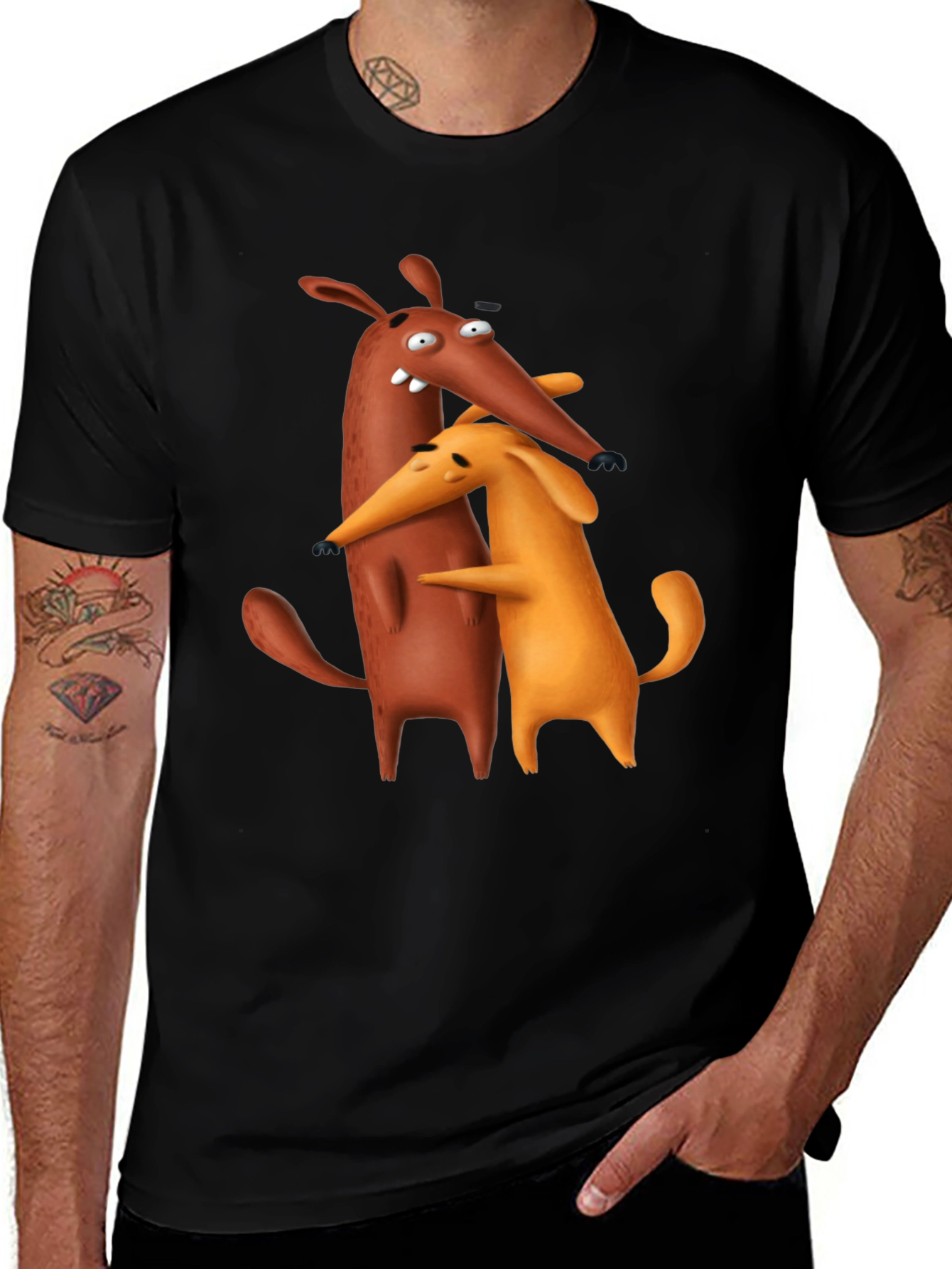 Variant 27 of Cartoon Dog Hug Black T-Shirt