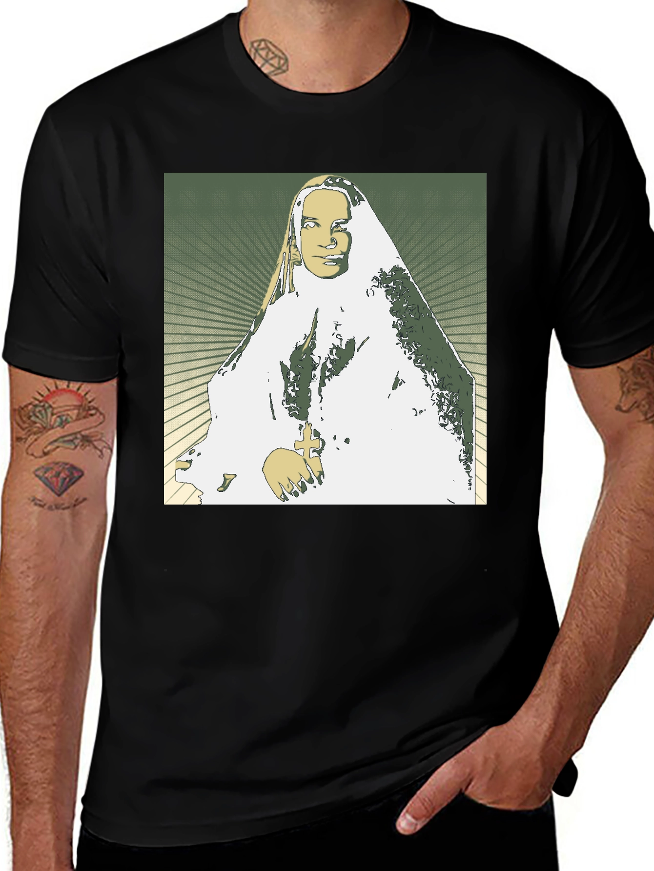 Variant 5 of Nun Portrait Graphic Tee - Black