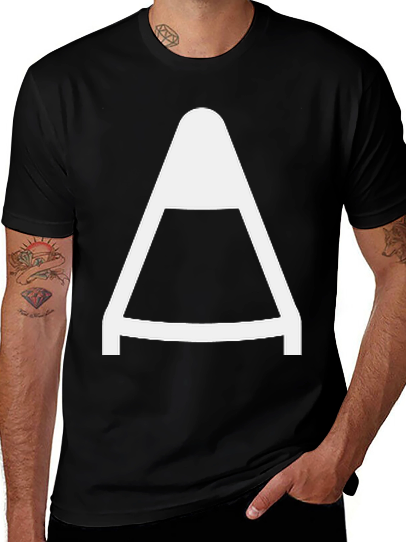 Men's Black T-Shirt with Bold White 'A' Graphic