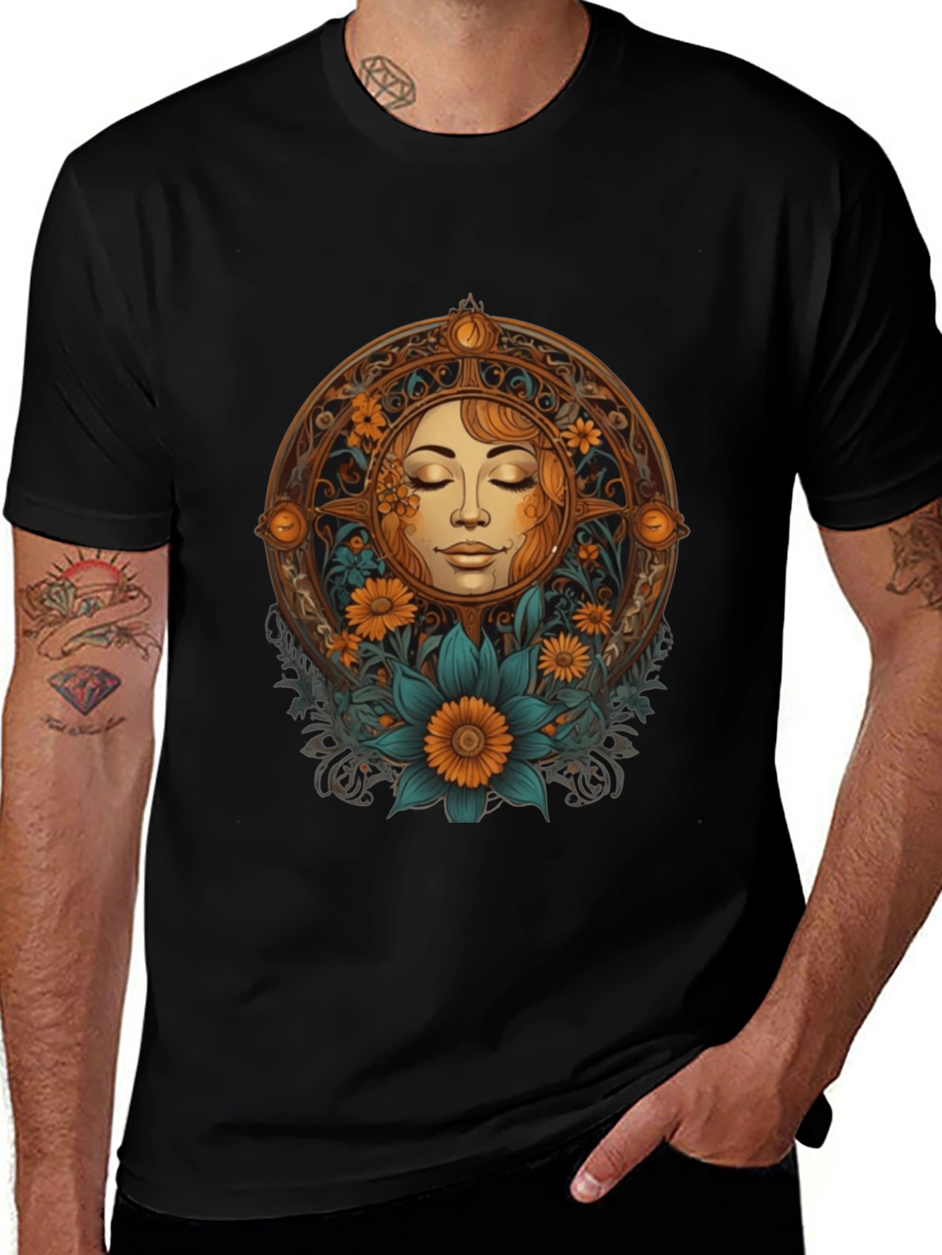 Variant 29 of Sun Goddess Graphic Tee - Black Cotton T-Shirt