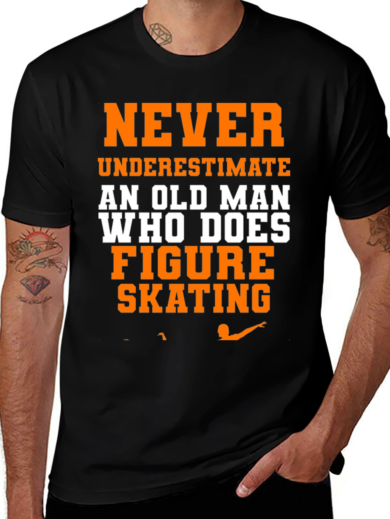 Variant 28 of Never Underestimate Figure Skating Old Man Black T-Shirt