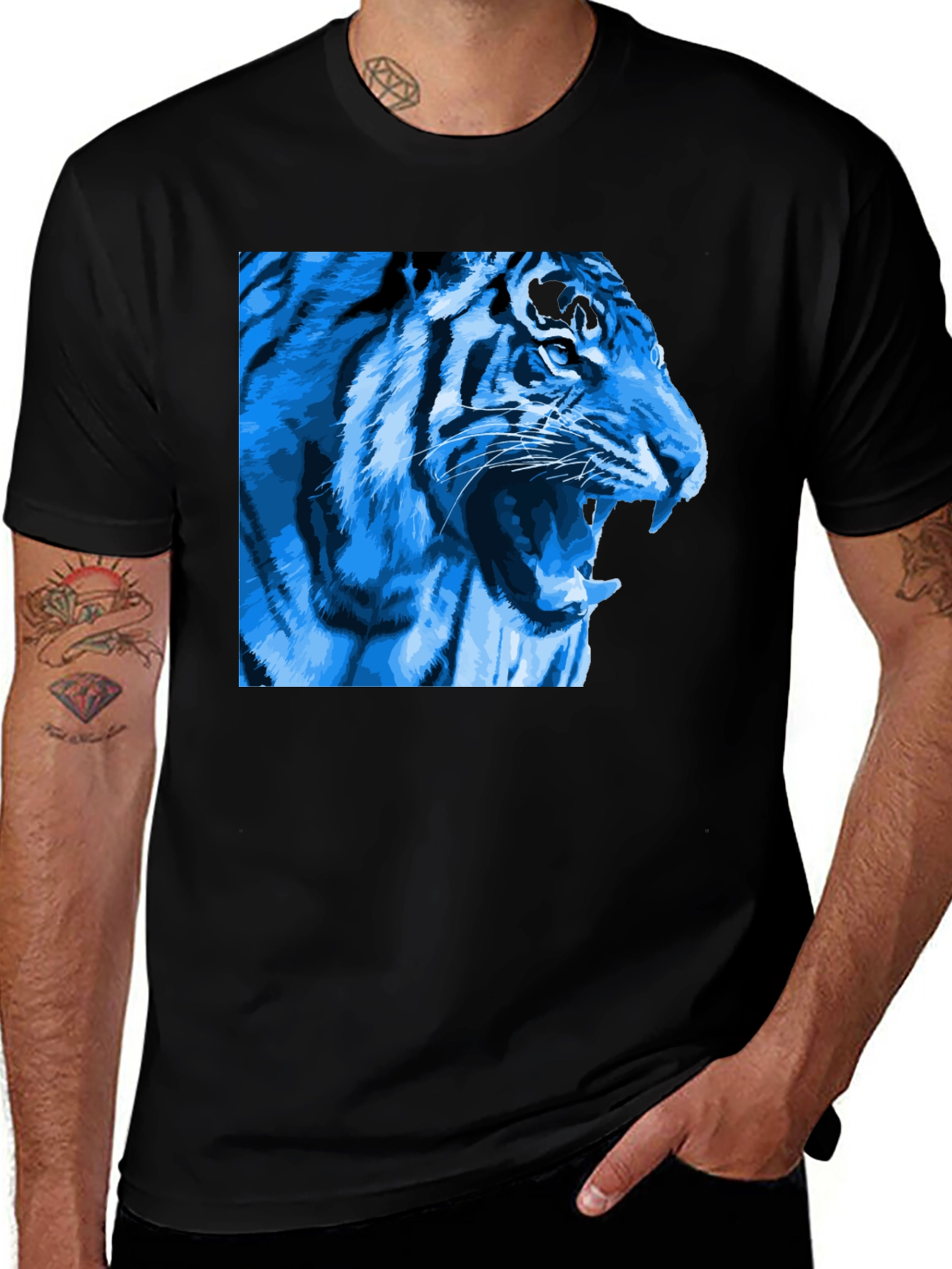 Variant 12 of Blue Tiger Graphic T-Shirt - Men's Black Tee