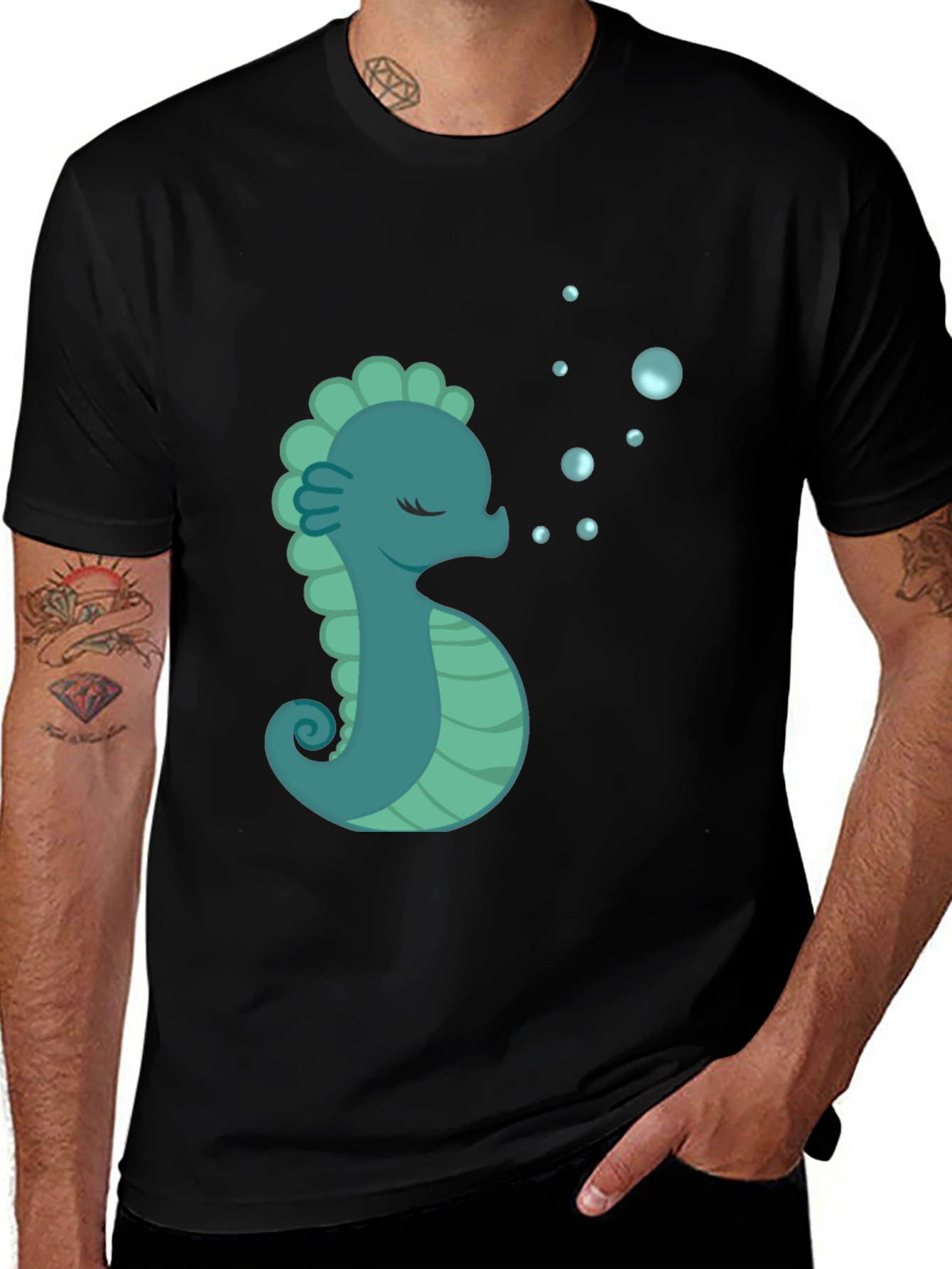 Black Seahorse Graphic T-Shirt - Black Cotton Tee main image