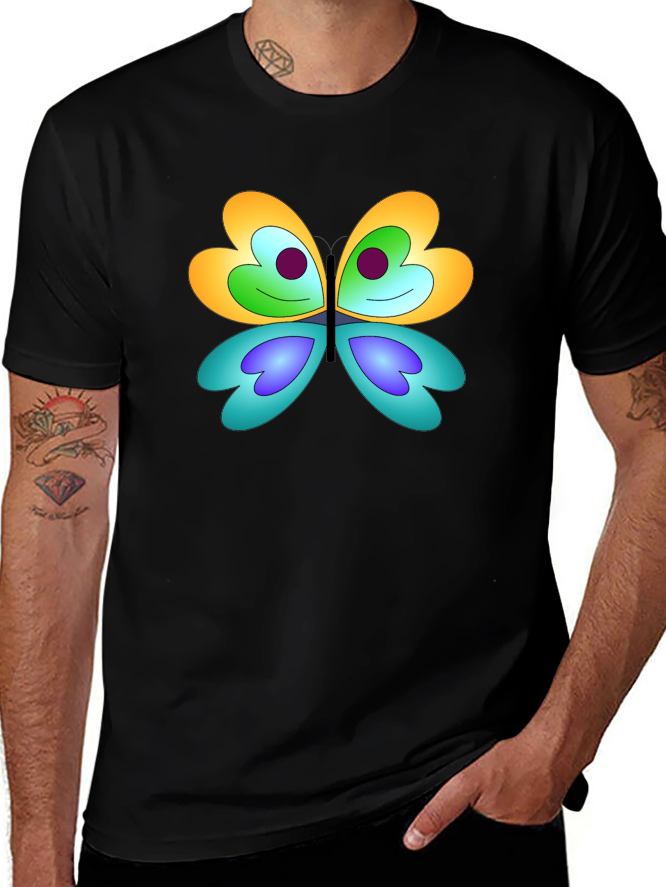 Variant 23 of Butterfly Heart Graphic Tee - Black Cotton Blend T-Shirt