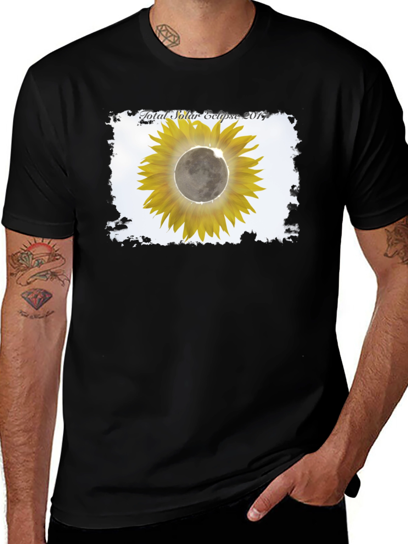 Variant 30 of Solar Eclipse Sunflower Graphic Tee - Black