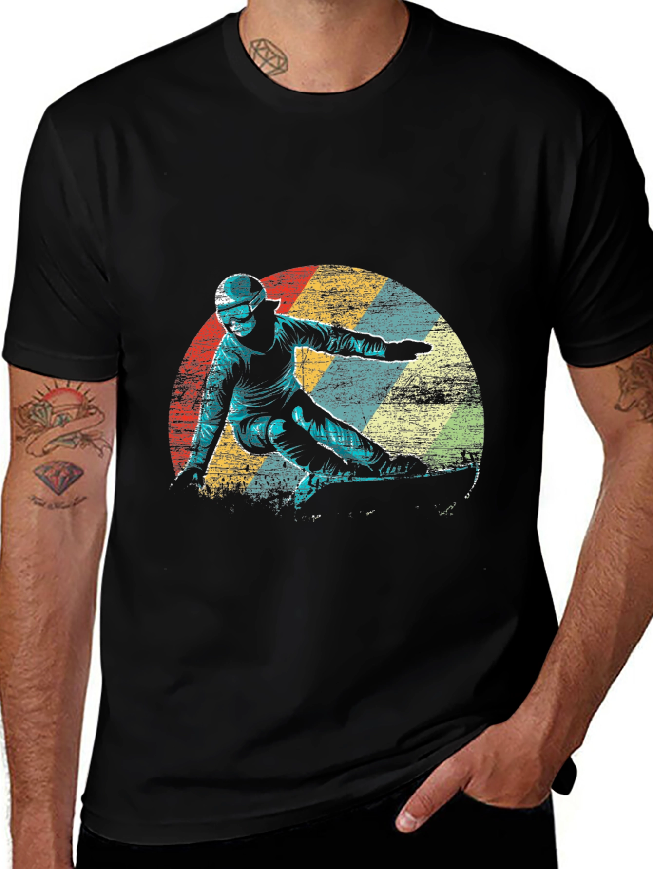 Variant 27 of Retro Snowboarder Graphic Black T-Shirt