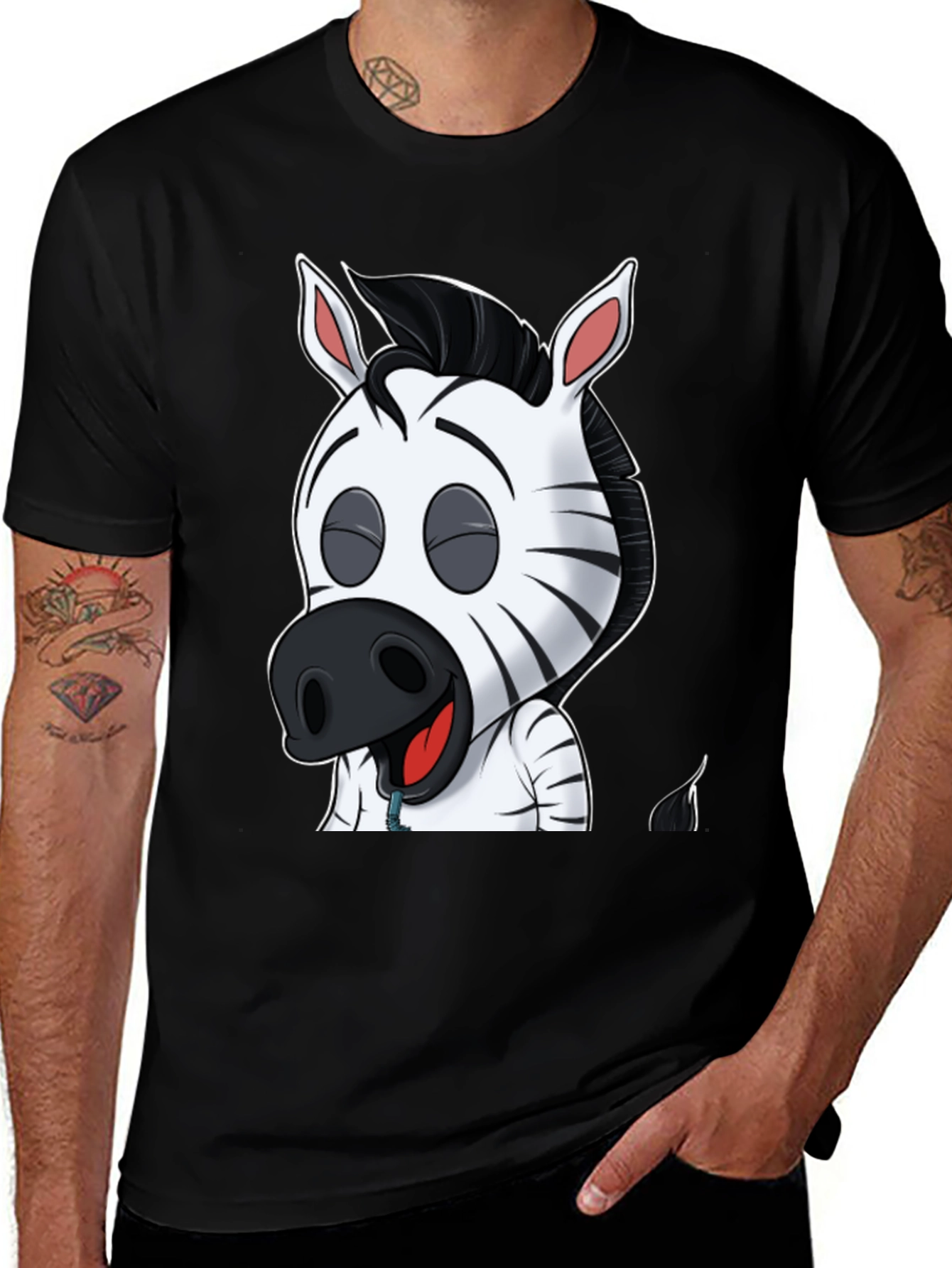 Variant 29 of Zebra Cartoon Graphic Tee - Black Casual T-Shirt