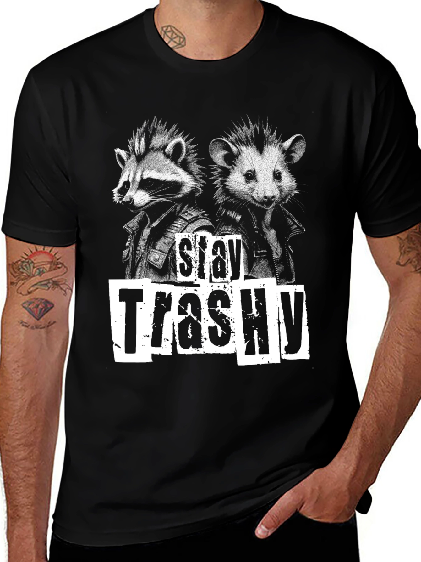 Variant 25 of Stay Trashy Graphic Tee - Raccoon & Opossum