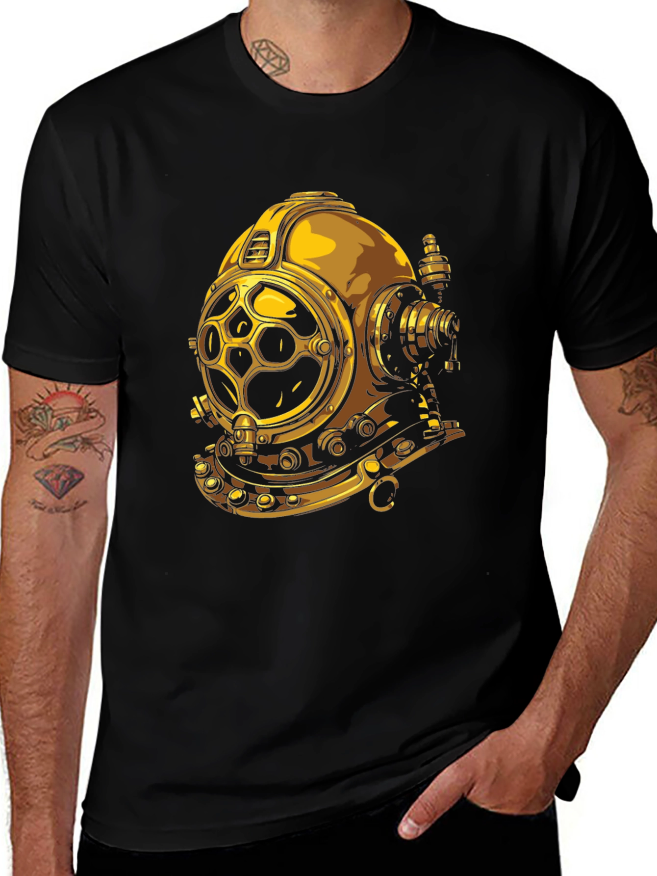 Variant 14 of Vintage Diver Helmet Graphic Tee - Classic Style
