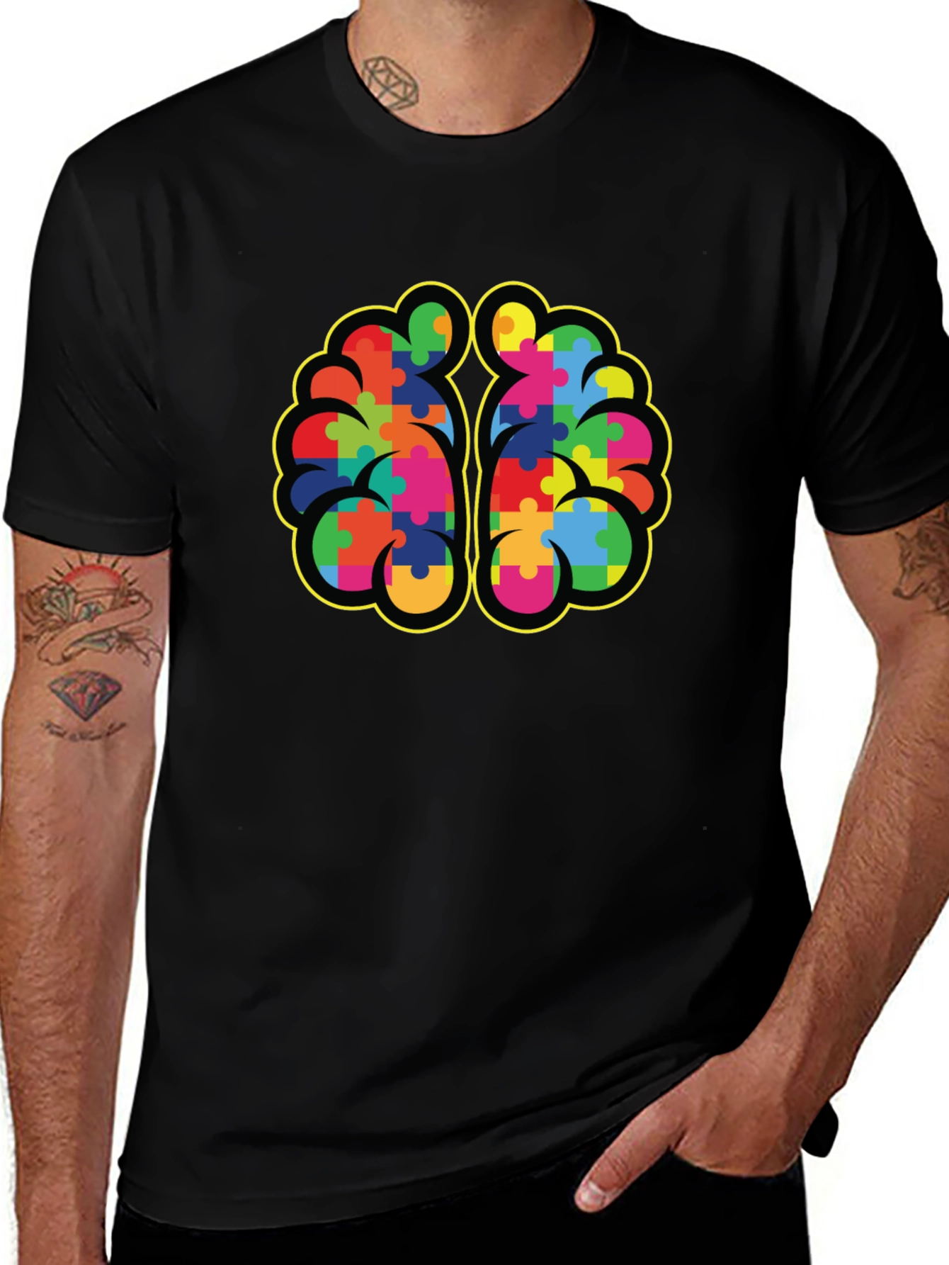 Variant 21 of Brain Puzzle Piece Graphic Tee - Autism Awareness