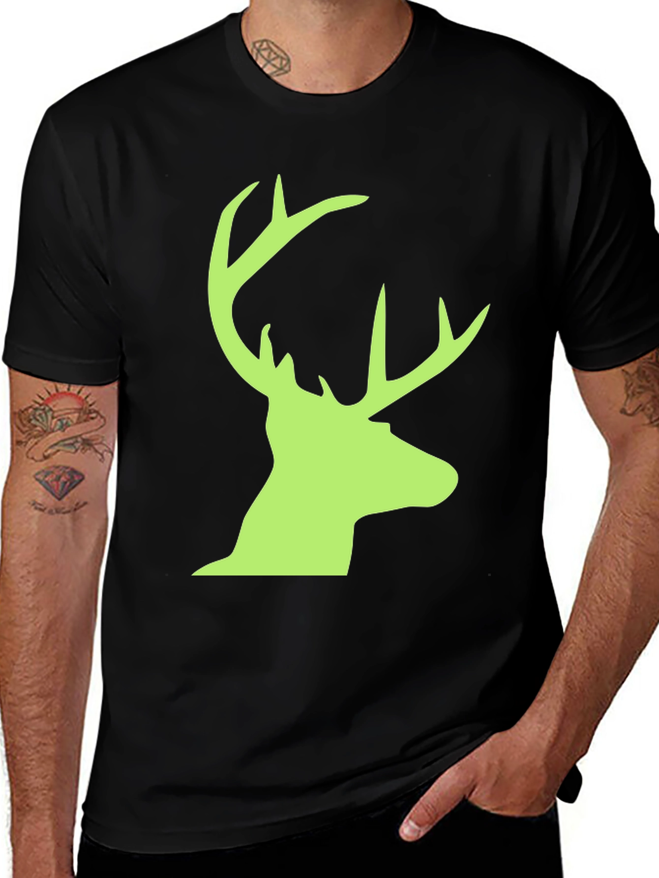 Variant 20 of Deer Head Graphic Tee - Black Casual T-Shirt
